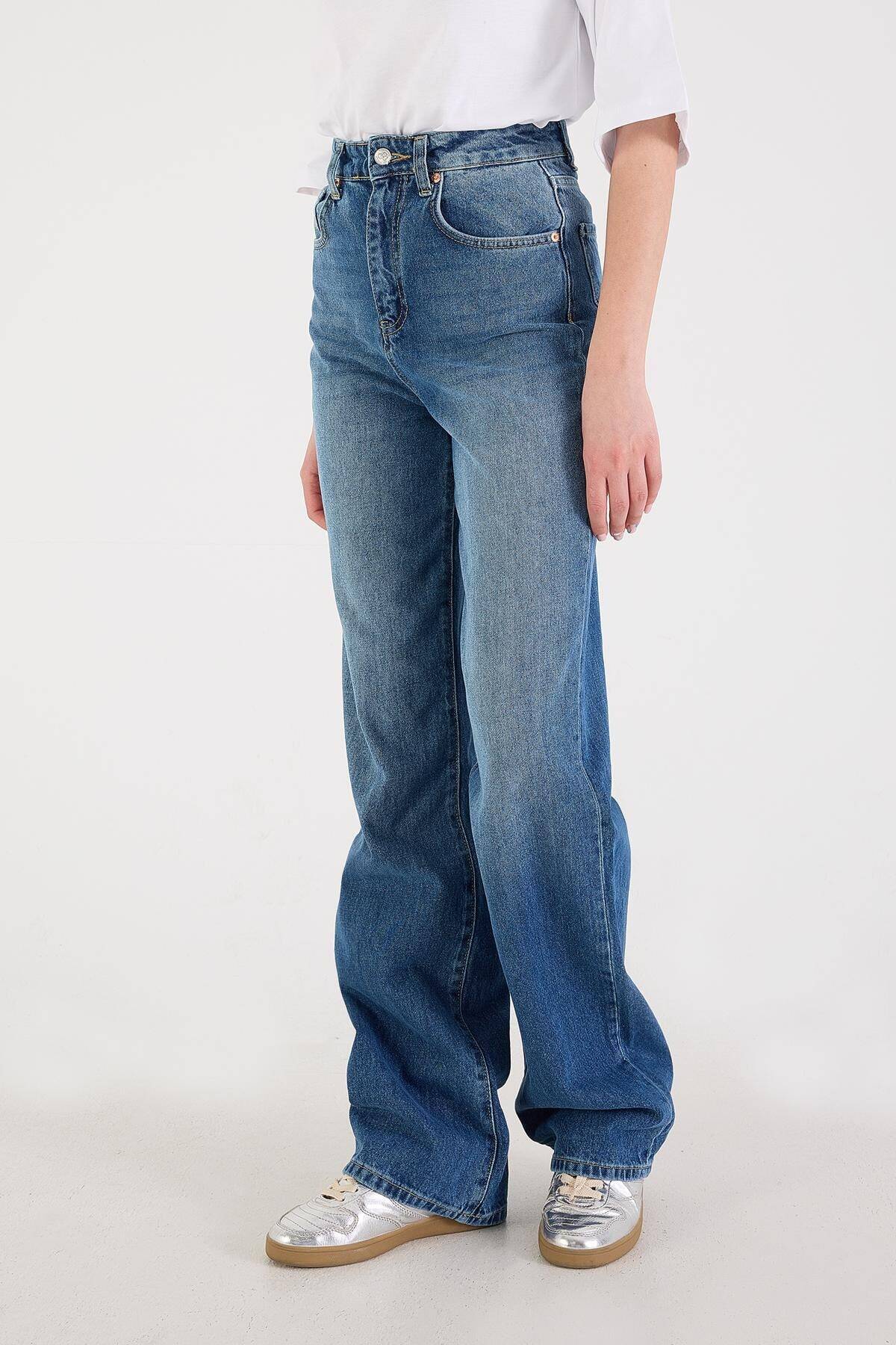 Addax-Pantaloni Jean cu talie înaltă cu picioare largi - Pn5171-pnr 2