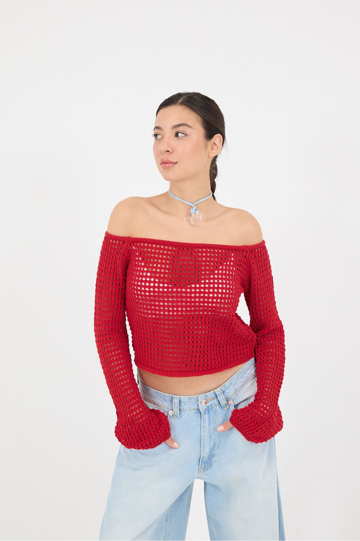 Addax-Openwork Crop Knitwear - T10290-A3 Model 2
