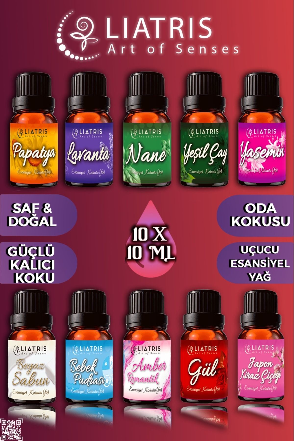 liatris 10lu set1 esansiyel uçucu yağ,hava nemlendirici,buhurdanlık,oda parfümü 10ml %100 Saf & doğal koku