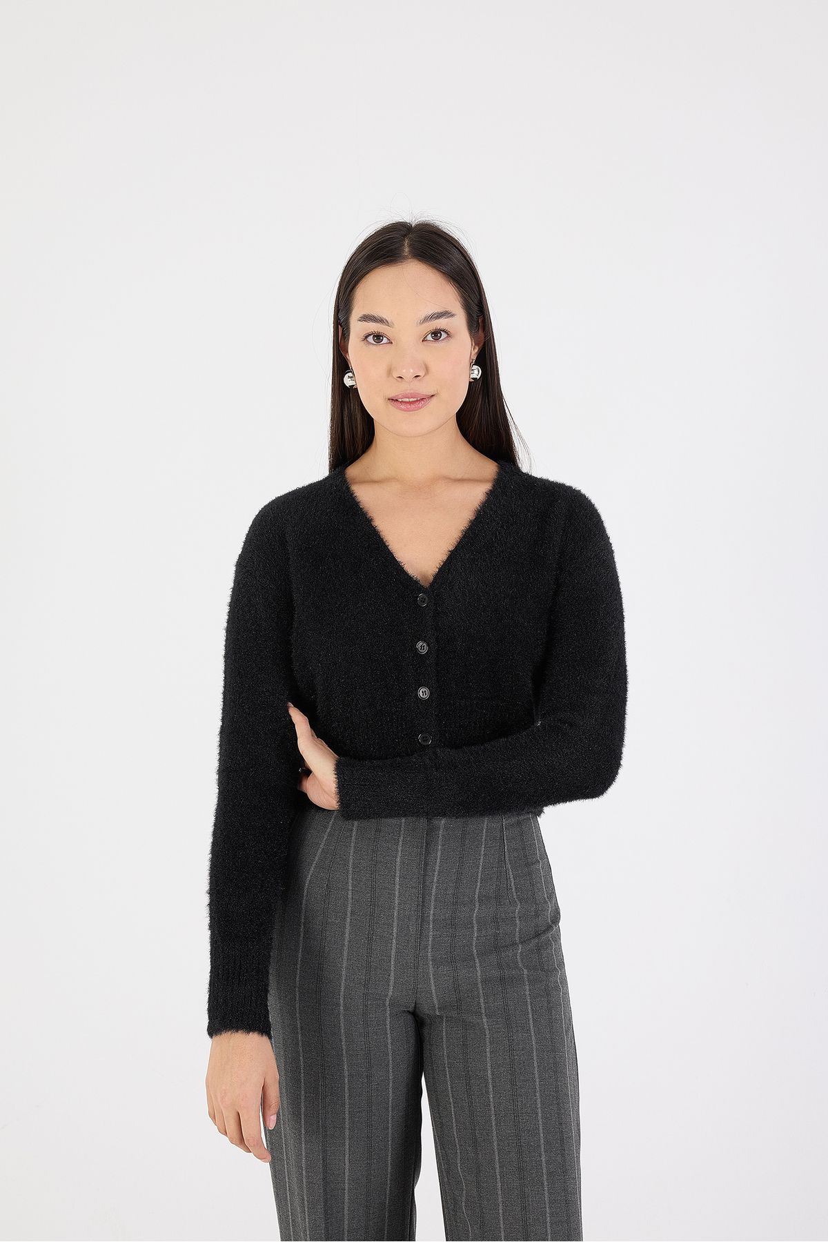 Addax-Soft Textured Buttoned Crop Cardigan H3339-A2 6