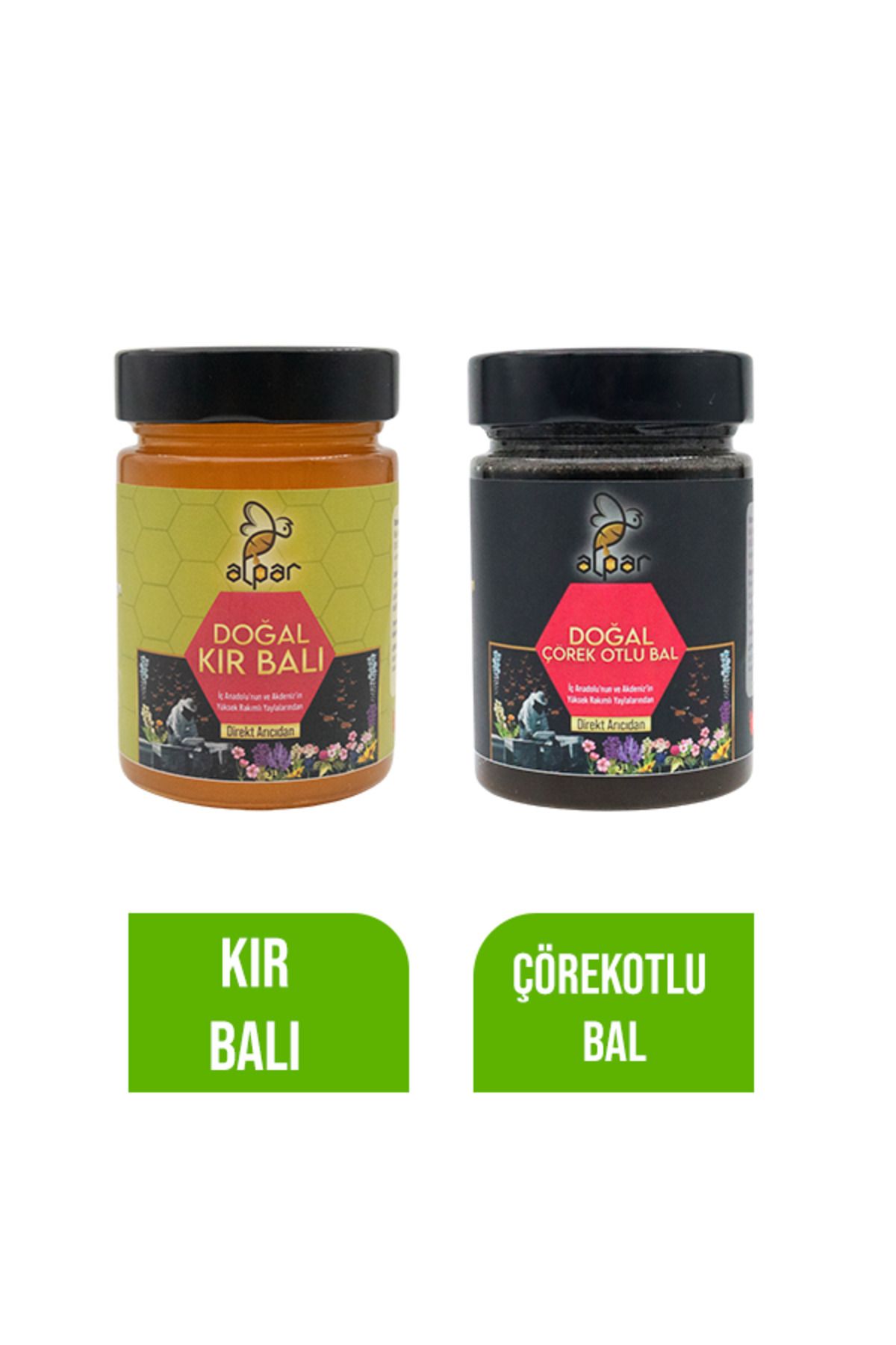 ALPARBALL Alpar Bal Doğal Kır Balı ve Çörekotlu Bal 450gr x 2 Adet