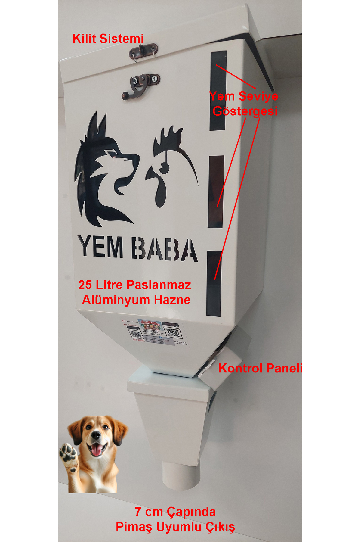 YEM BABA Otomatik Köpek Yem-Mama Makinesi 25 Litre Paslanmaz Alüminyum Hazneli fotoğrafı 3 (önizleme)