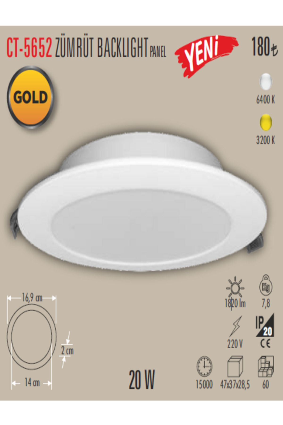 Cata CT-5652 ZÜMRÜT BACKLIGHT PANEL GÜN IŞIĞI