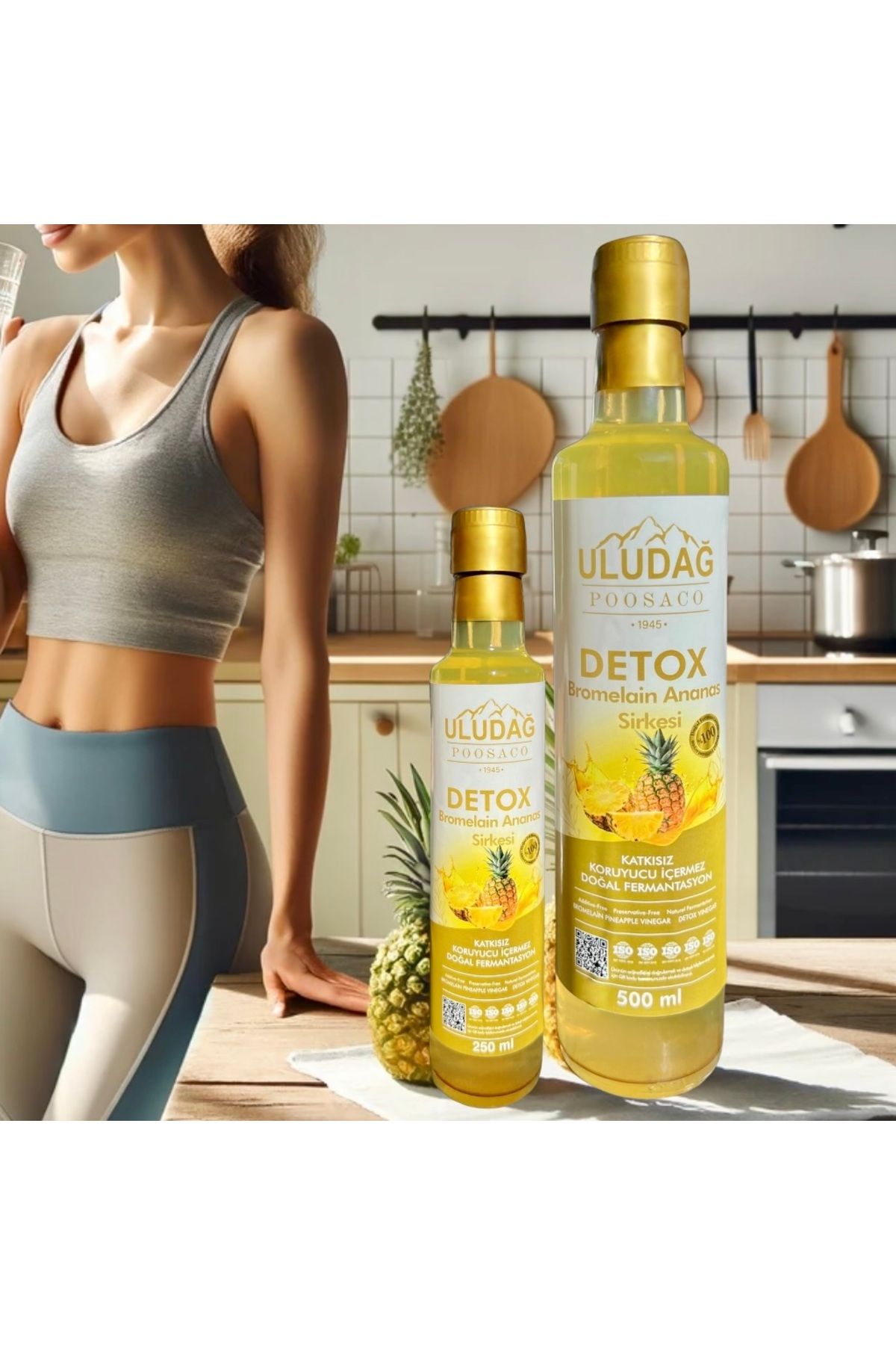 Uludağ Detox Bromelian Ananas Sirkesi 500ml; Doğal Fermantasyon Katkısız Detox Pineapple Vinegar 500ml