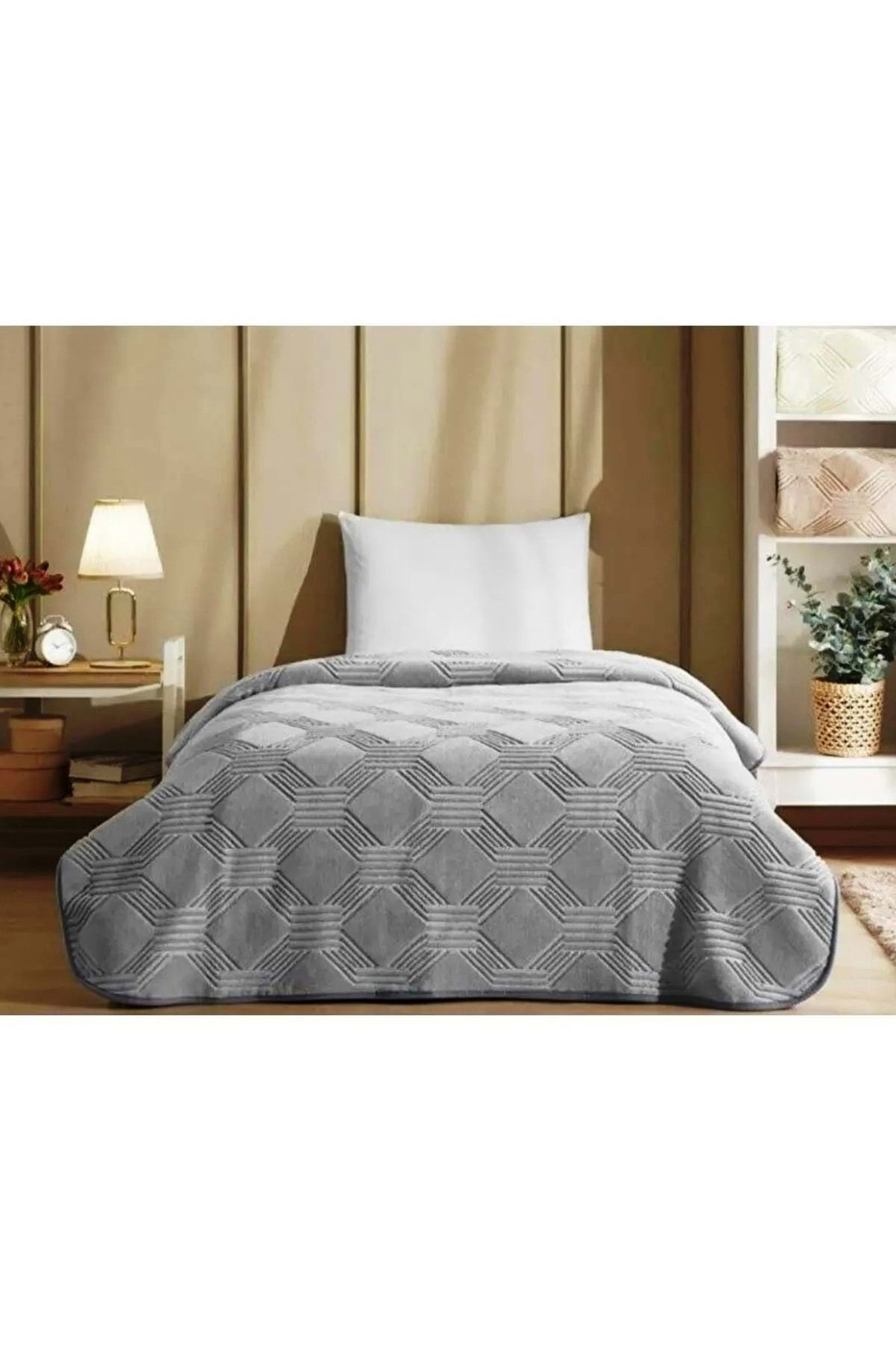 پتوی یک نفره خاکستری یتو Ozdilek Trendy Embos تک پتو 155X220 Art Deco Dark Grey  Özdilek