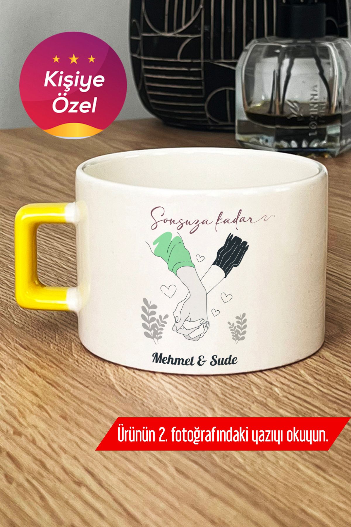 Hedizu Kişiye Özel El Ele Aşıklar Lüks Fincan Sarı Sevgililer Günü Hediyesi L7J J2E