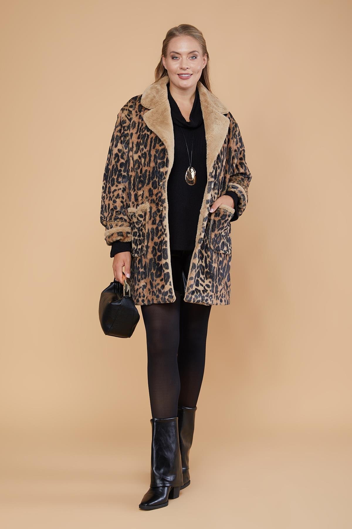 Lema-Leopard Pattern Faux Fur Coat (26190) 2