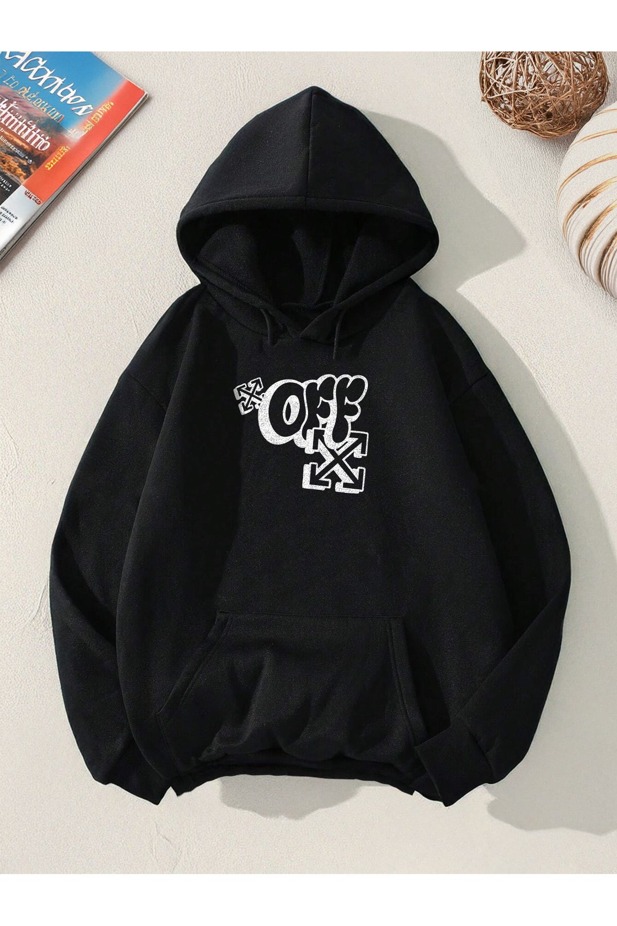 De Carte OFF Grafiti Baskılı Relaxed Mevsimlik Kapşonlu Sweatshirt