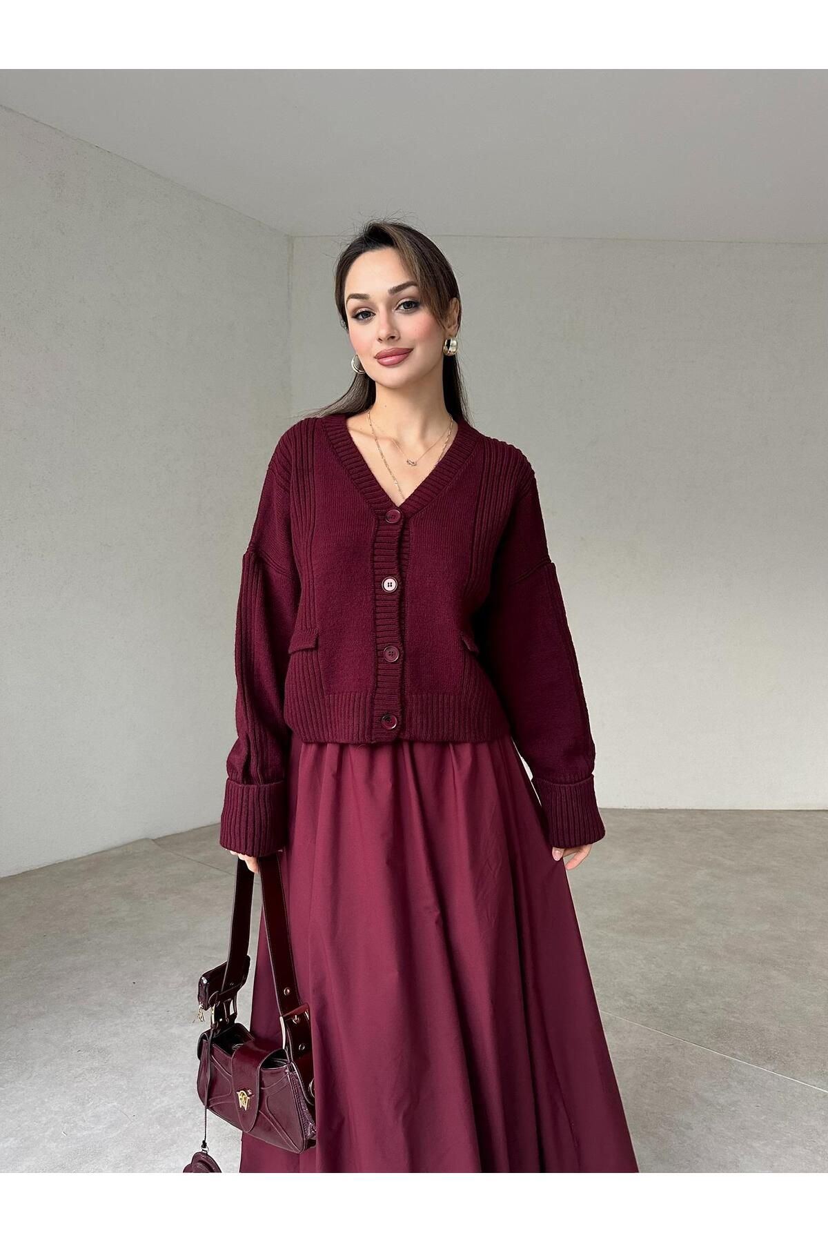 Mooi Butik RONWA Hırka 5252 - Bordo