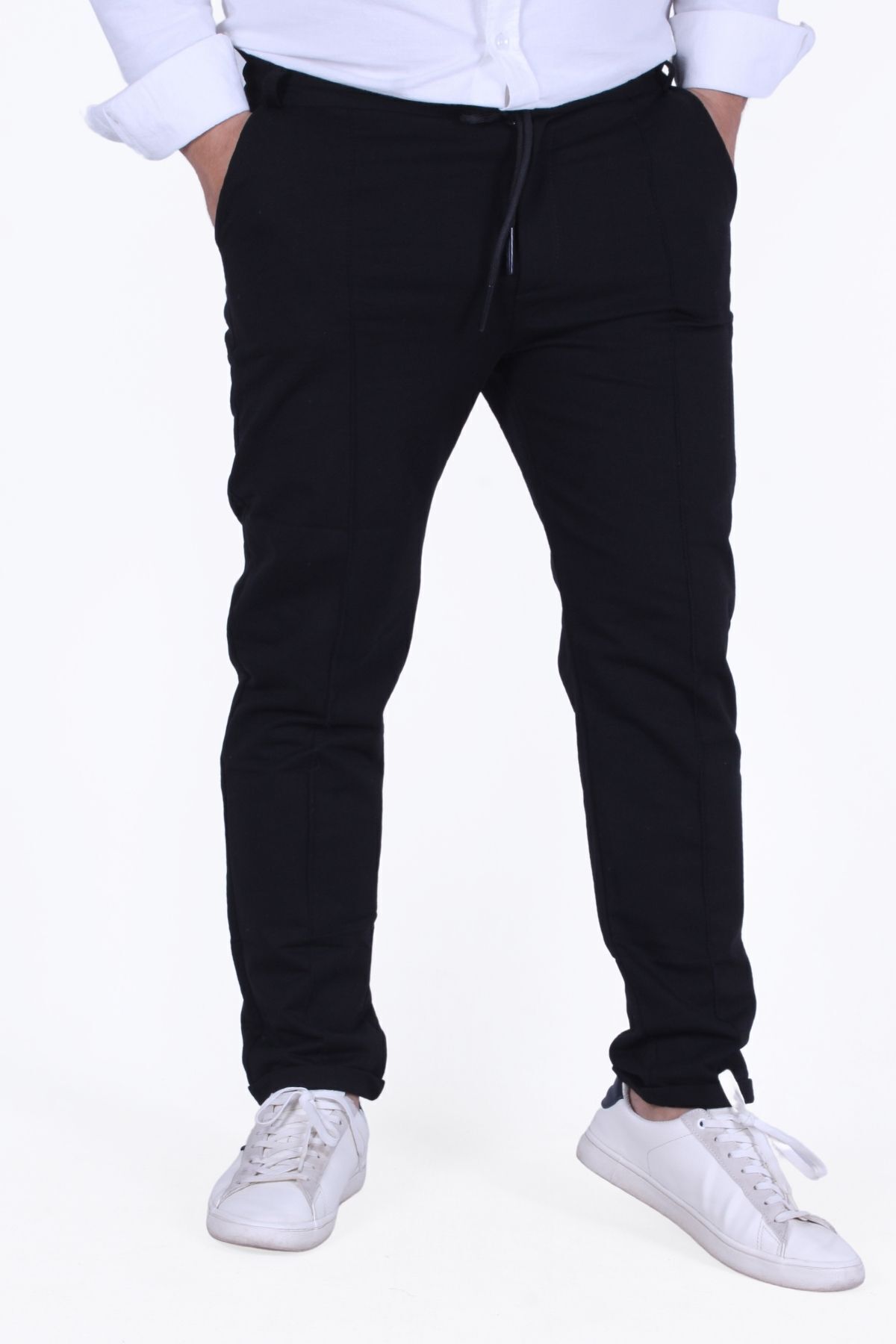 FYK KİDS-Men's Striped Knitted Trousers - Belted and Rubber Waist Detail 2