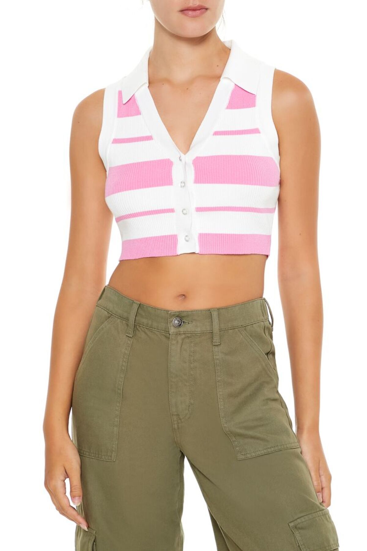 Forever 21 Çizgili Crop Yelek