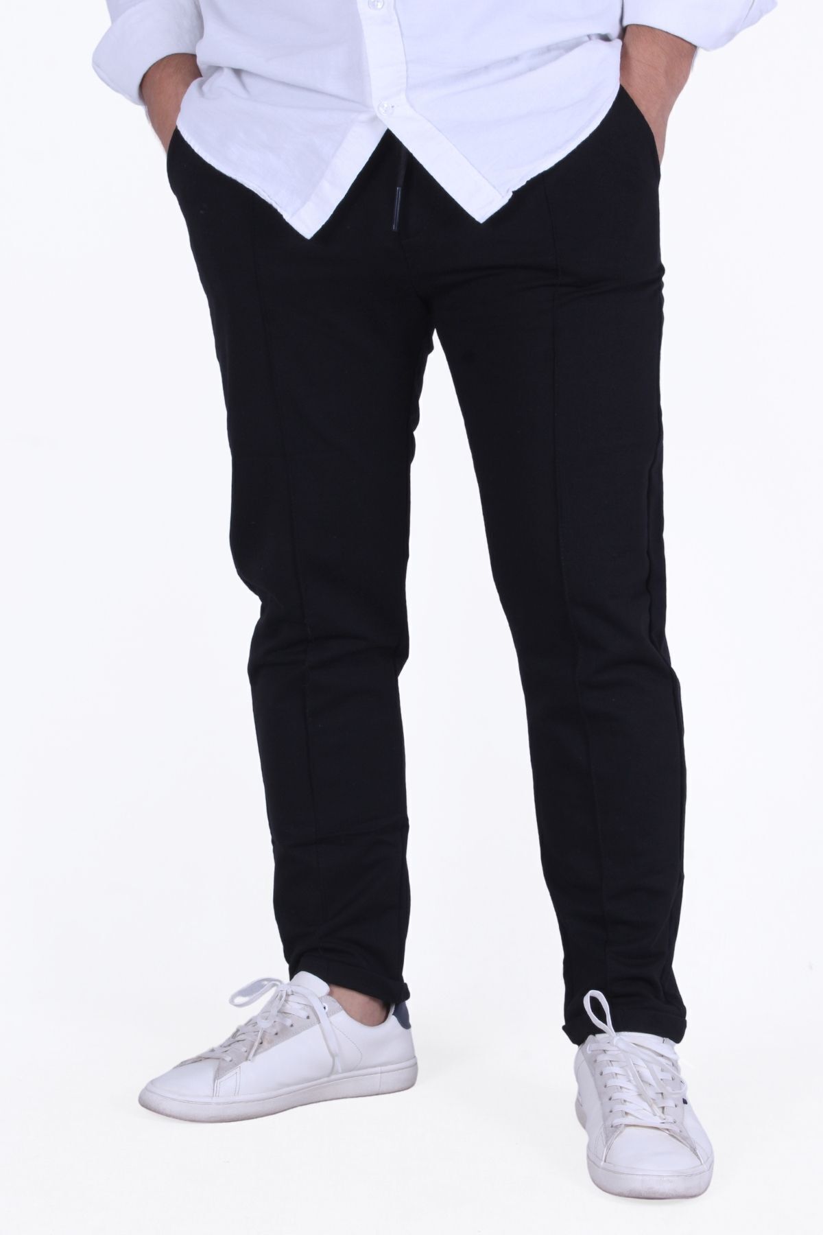 FYK KİDS-Men's Striped Knitted Trousers - Belted and Rubber Waist Detail 5