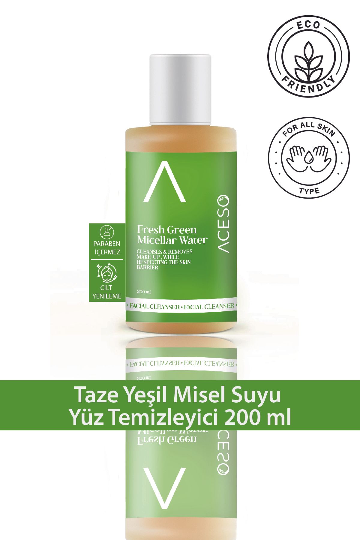 Aceso Cosmetics Taze Yeşil Misel Suyu Yüz Temizleyicisi 200 ml