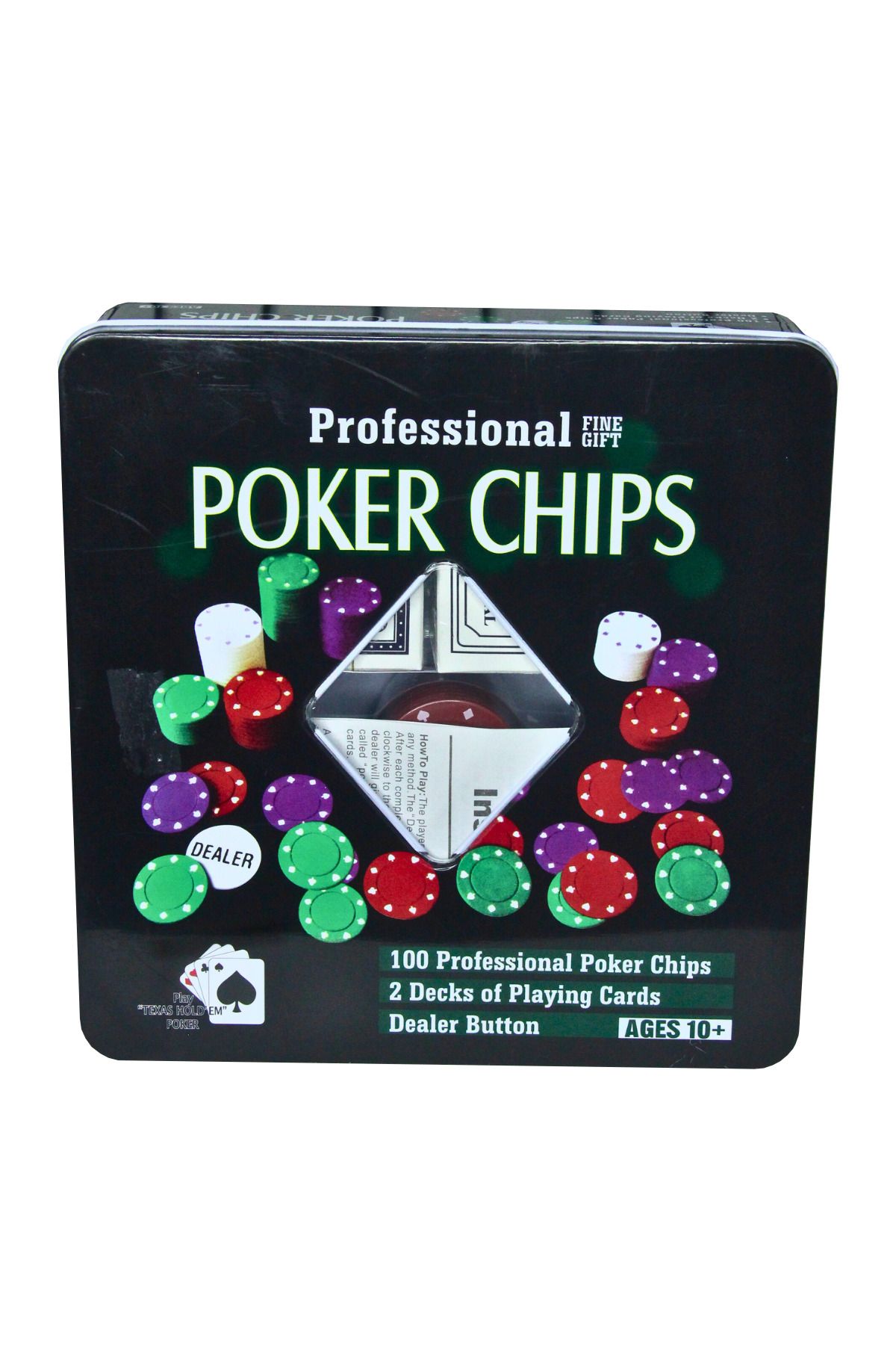 Tio Aksesuar Texas Hold'em Poker Seti  100 Chip Metal Kutulu Hold'em Poker Kağıt Oyunu Seti