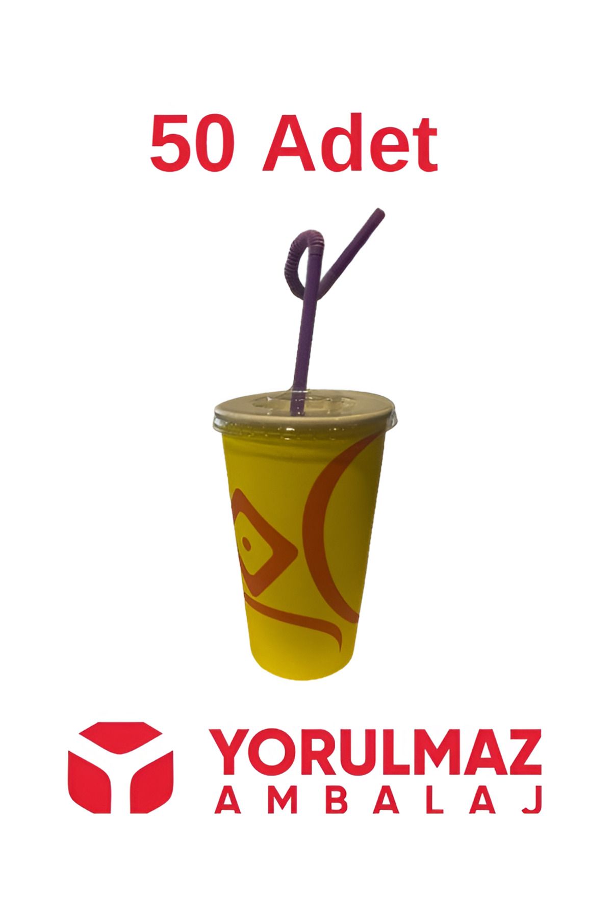 YorulmazAmbalaj 12 Oz 300 Cc Soğuk İçecek İçin Kapaklı, Pipetli Kullan At Karton Bardak Seti 50 Adet