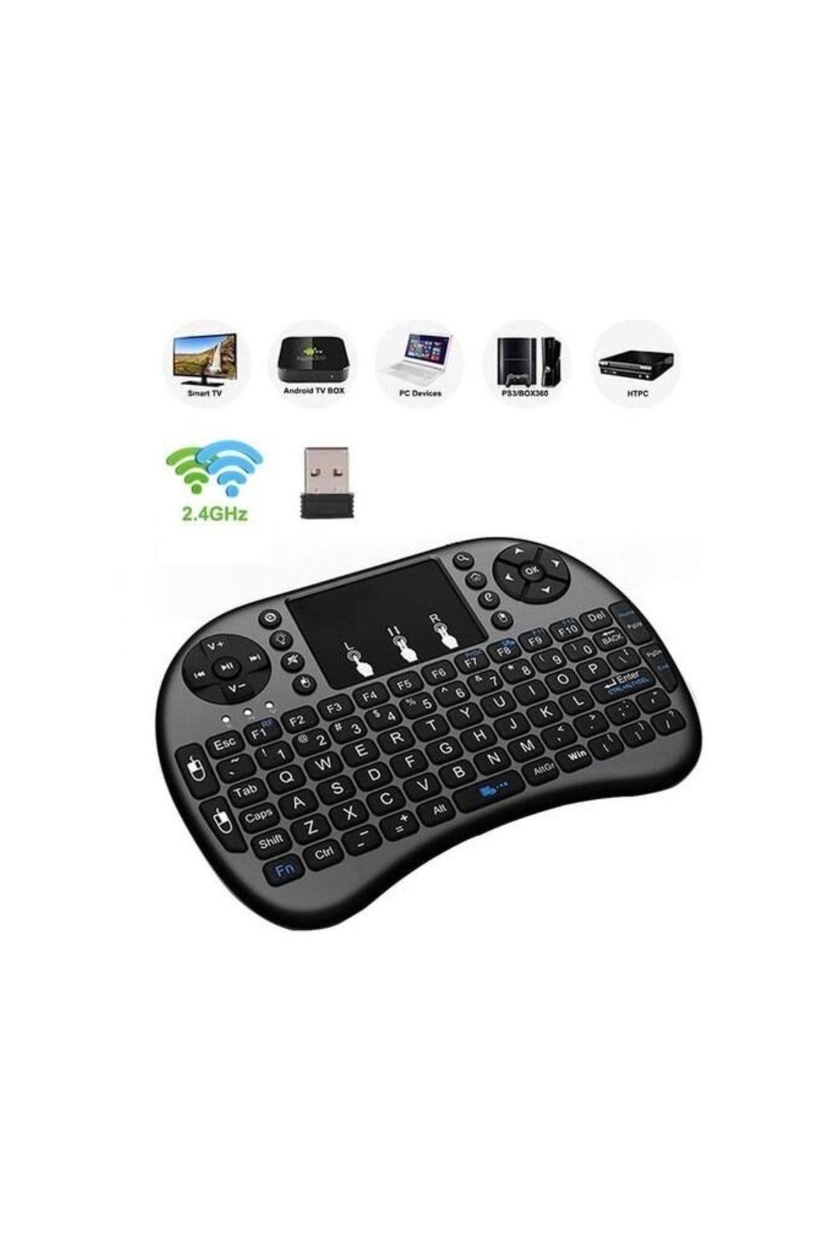 ALWAYS TEKNOLOJİ Şarjlı Mini Kablosuz Klavye Tv Televizyon Ps3 Dokunmatik Klavye + Mouse