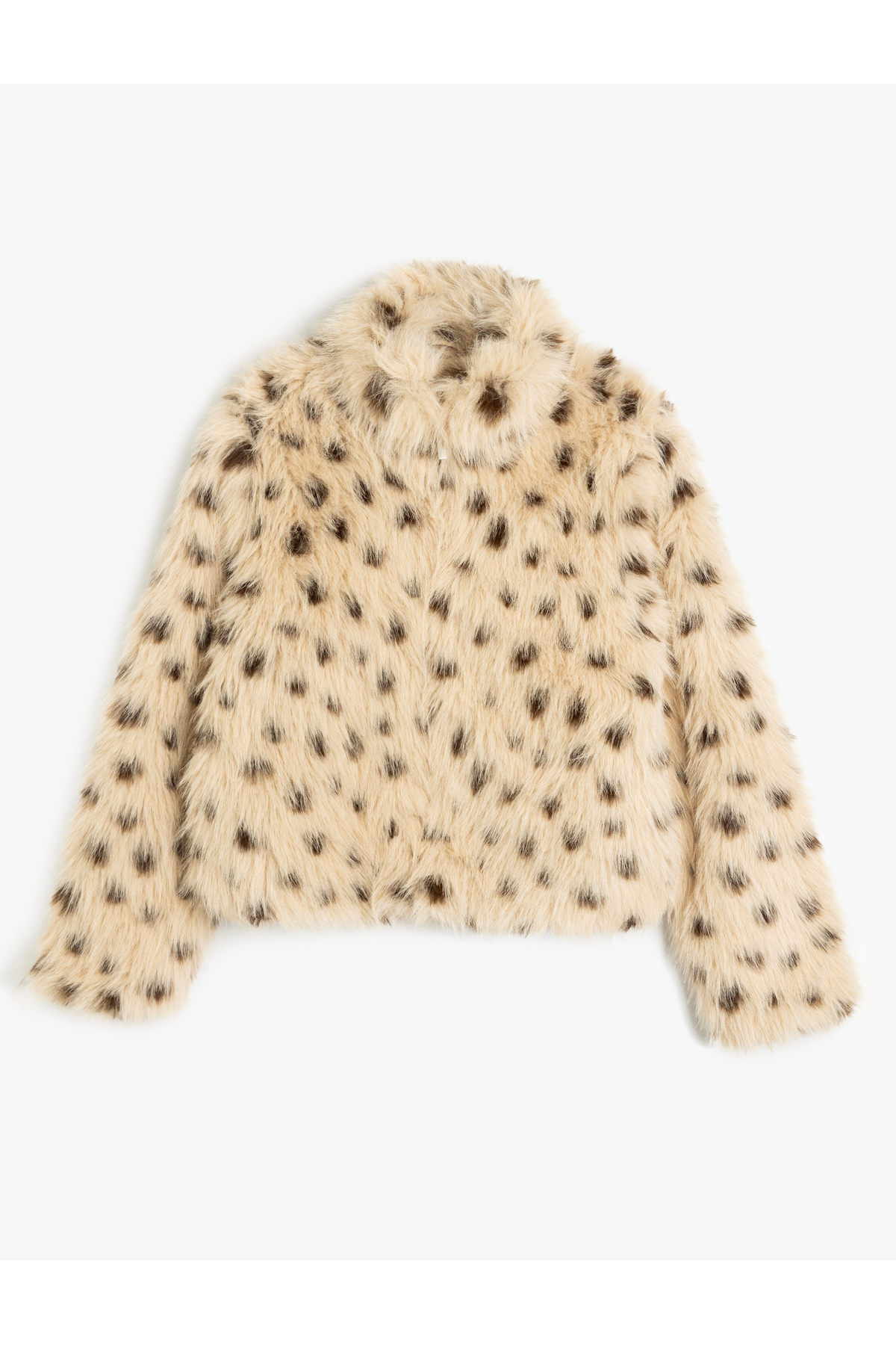 Koton-Jachetă de blană artificială cu mânecă lungă și guler cu imprimeu leopard 3