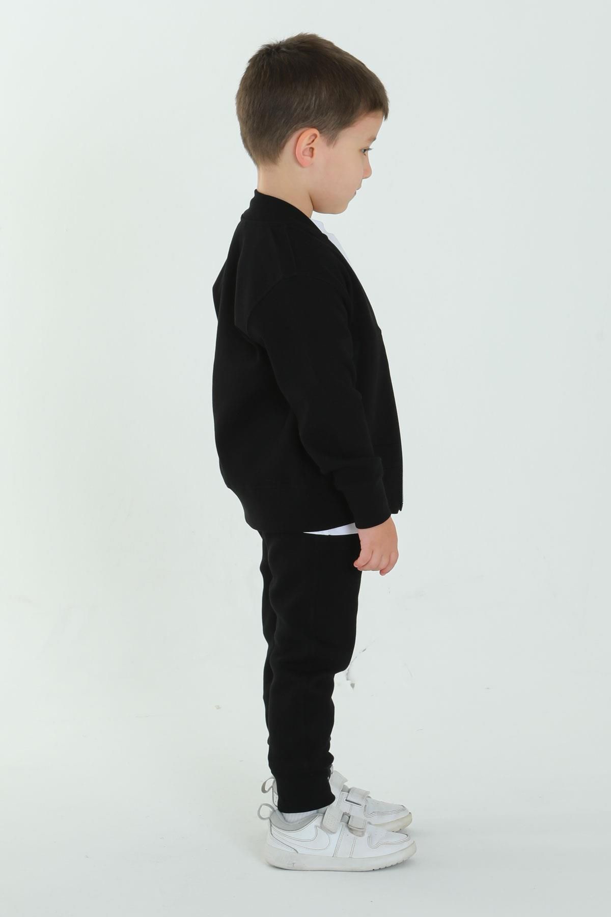 Black One-Unisex Kids - Double Pockets, Print Detail, Crew Neck T-Shirt, Zip-Up Cardigan, Adjustable Waist Tire 2