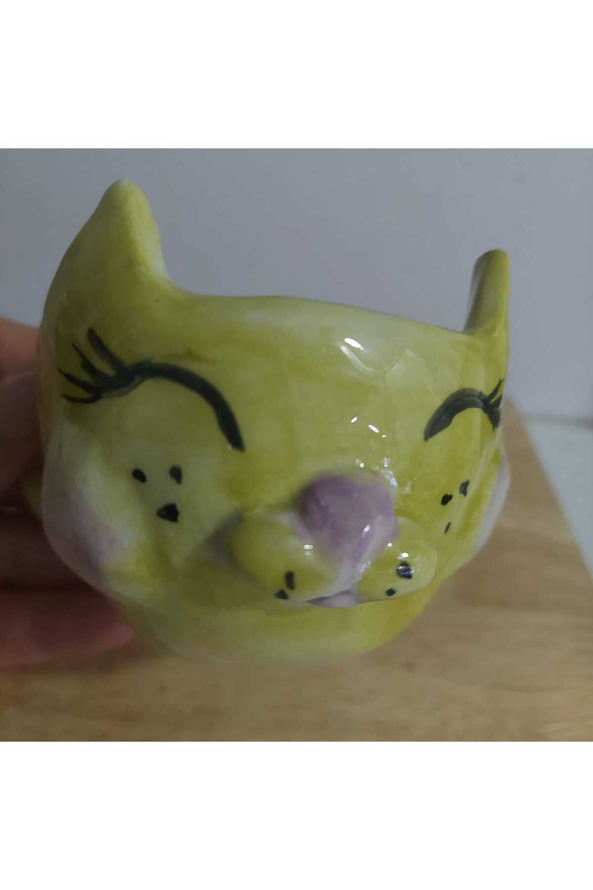 esdekor-Small Cat Themed Mug Fully Handmade Ceramic Double Coffee 1 Piece 2