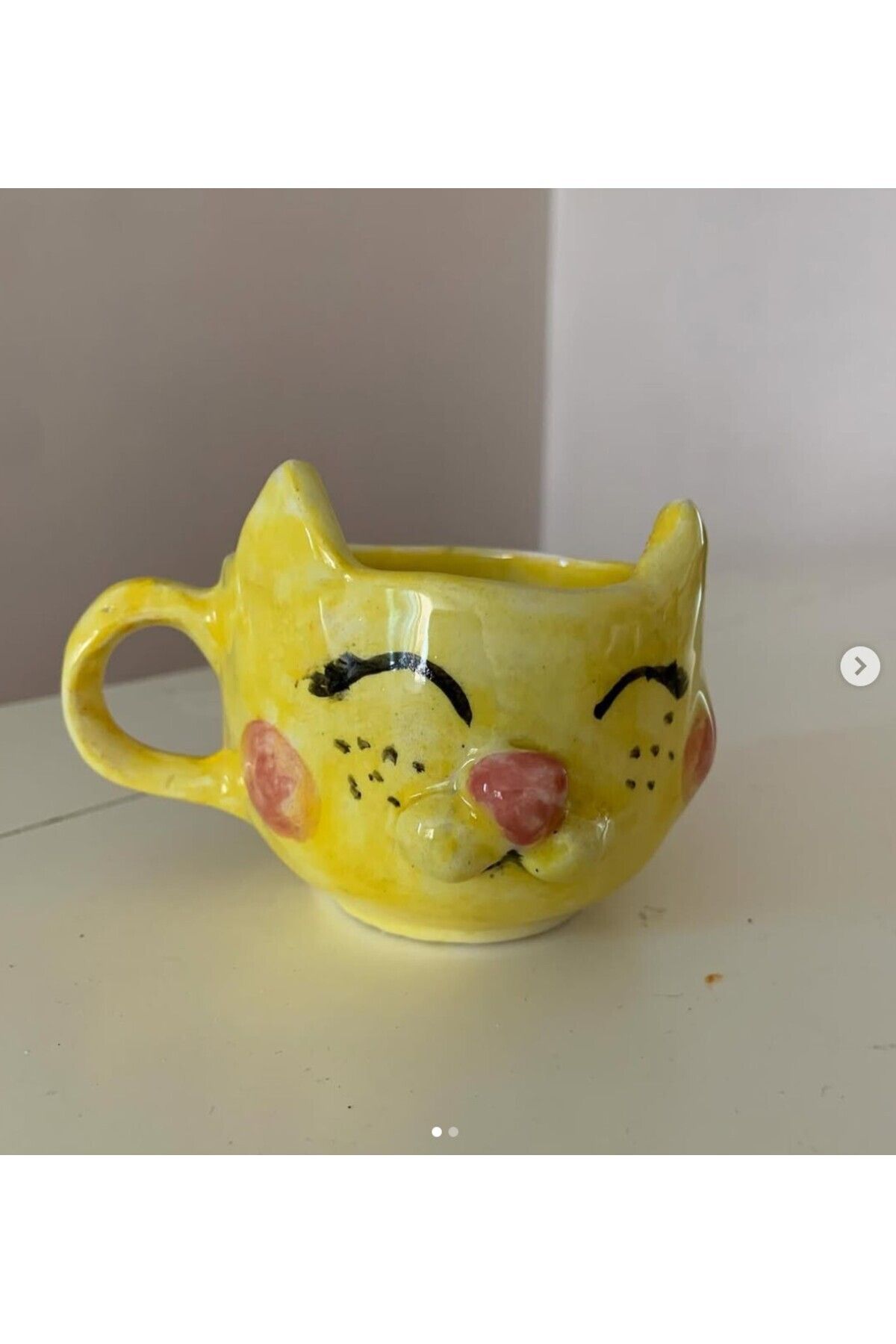esdekor-Small Cat Themed Mug Fully Handmade Ceramic Double Coffee 1 Piece 4
