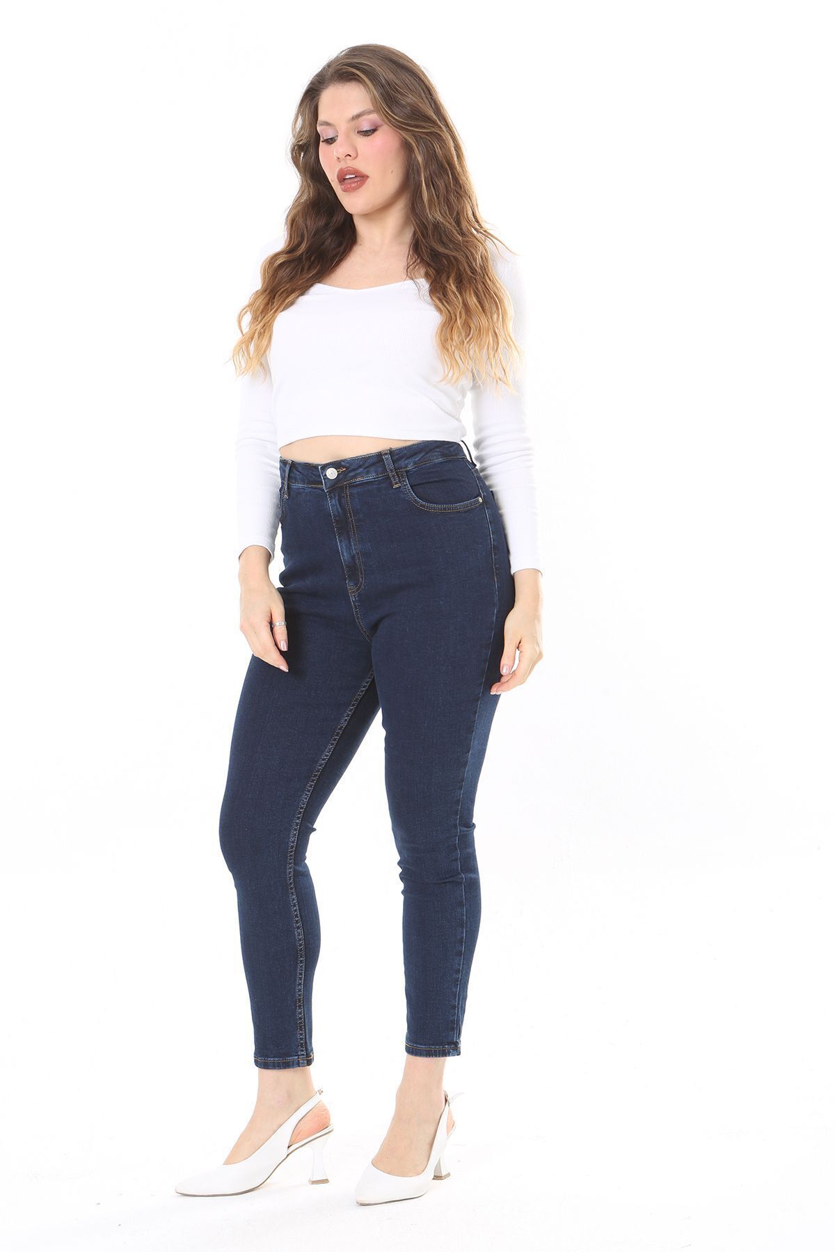 Şans-Blugi skinny din Lycra cu talie înaltă - Marimea Plus pentru femei 65N38094 4