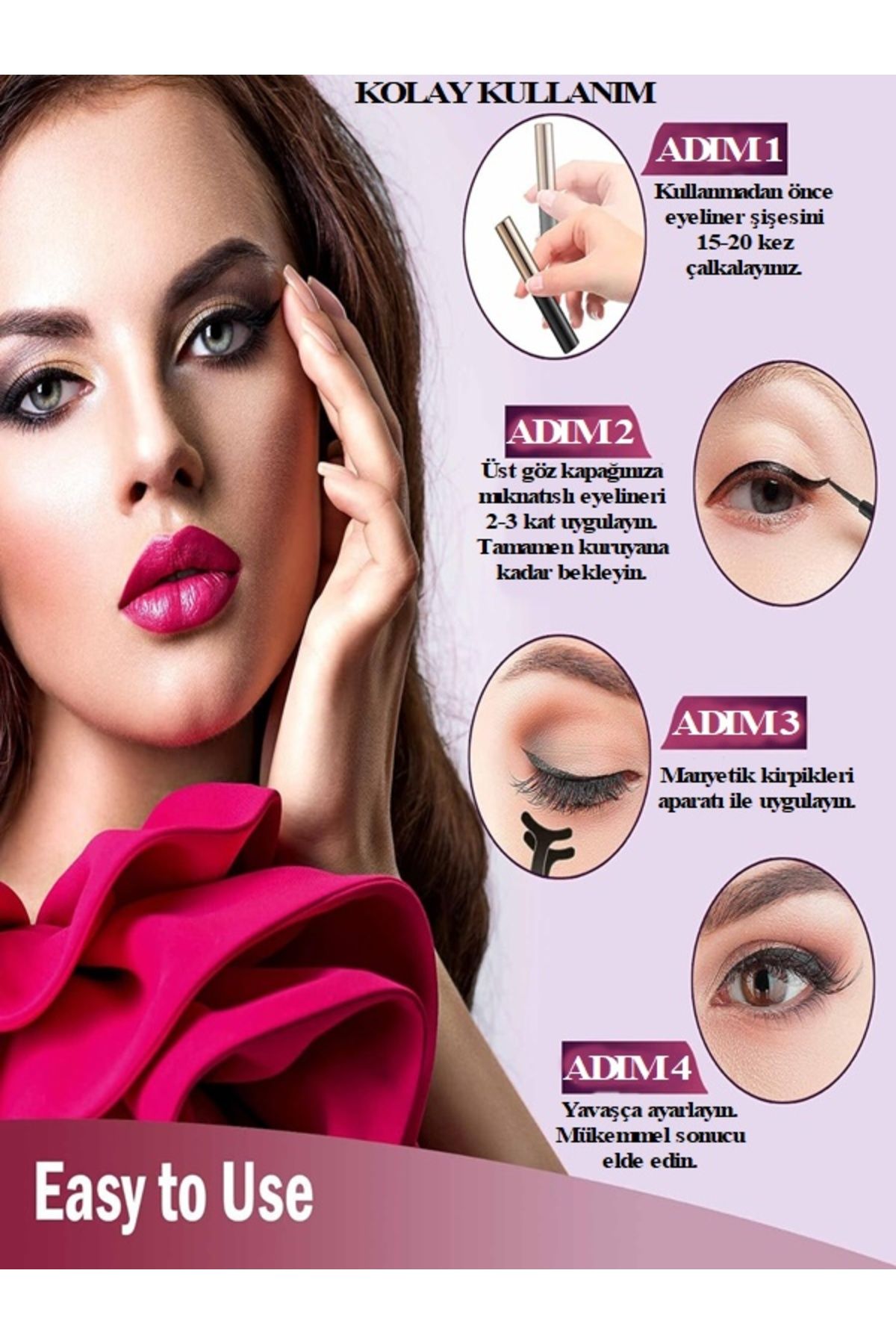 Arzu Güzel Cosmetics Doğal Görünümlü Tekrar Kullanılabilir Takılması Kolay Yapıştırıcı Gerekmez Manyetik Takma Kirpik Set