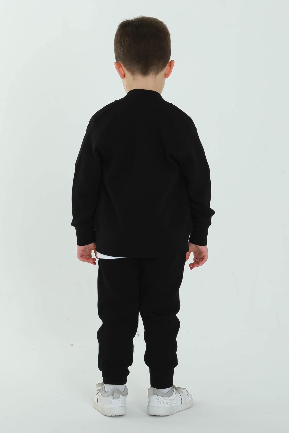 Black One-Unisex Kids - Double Pockets, Print Detail, Crew Neck T-Shirt, Zip-Up Cardigan, Adjustable Waist Tire 6