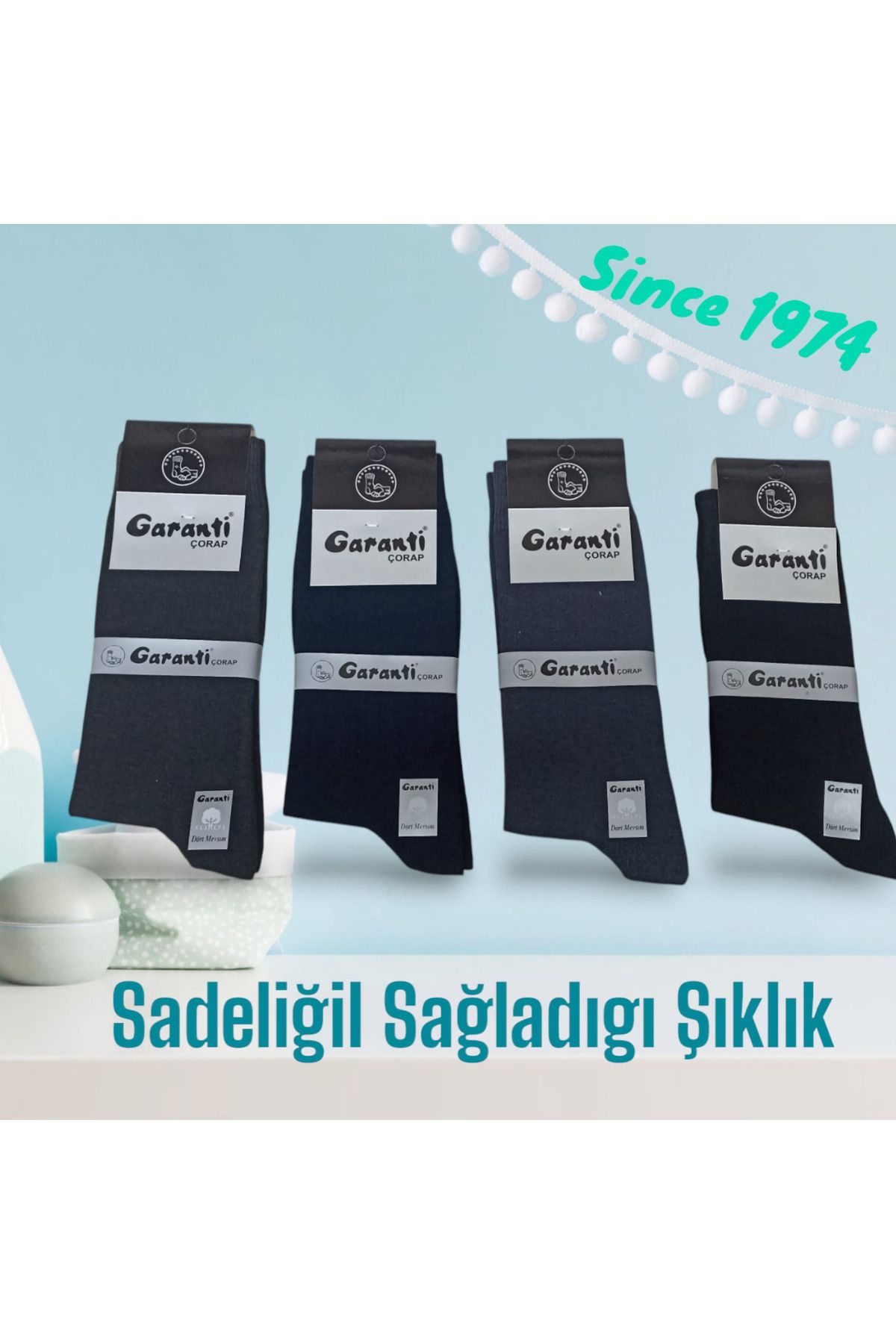 garanti çorap 4 lü Düz Desenli Erkek Soket Çorap