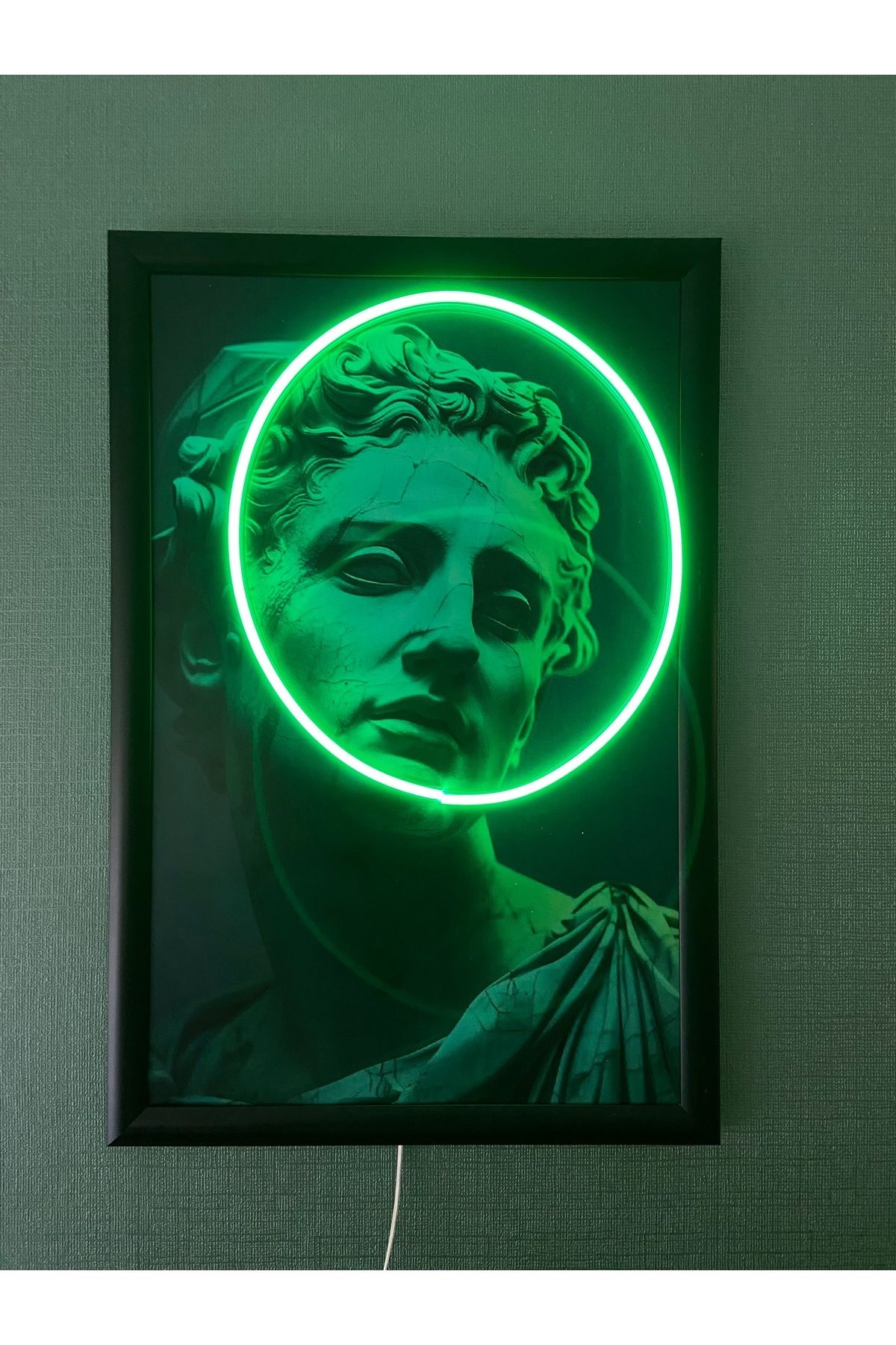 Windly Concept Neon LED Detaylı Davut Heykeli Tablosu - 35x50 cm Dekoratif Sanat