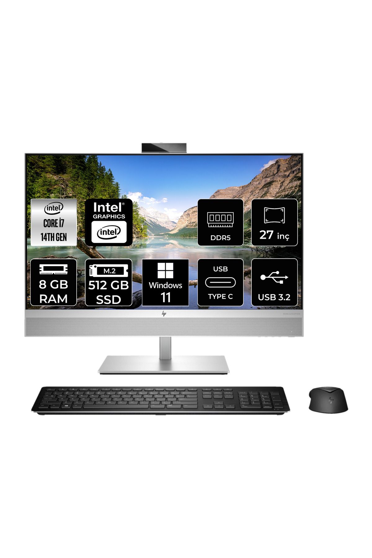 HP EliteOne 870 G9 i7 14700 8GB 512GB SSD 27" FHD W11H All In One Bilgisayar & Per4 Bellek