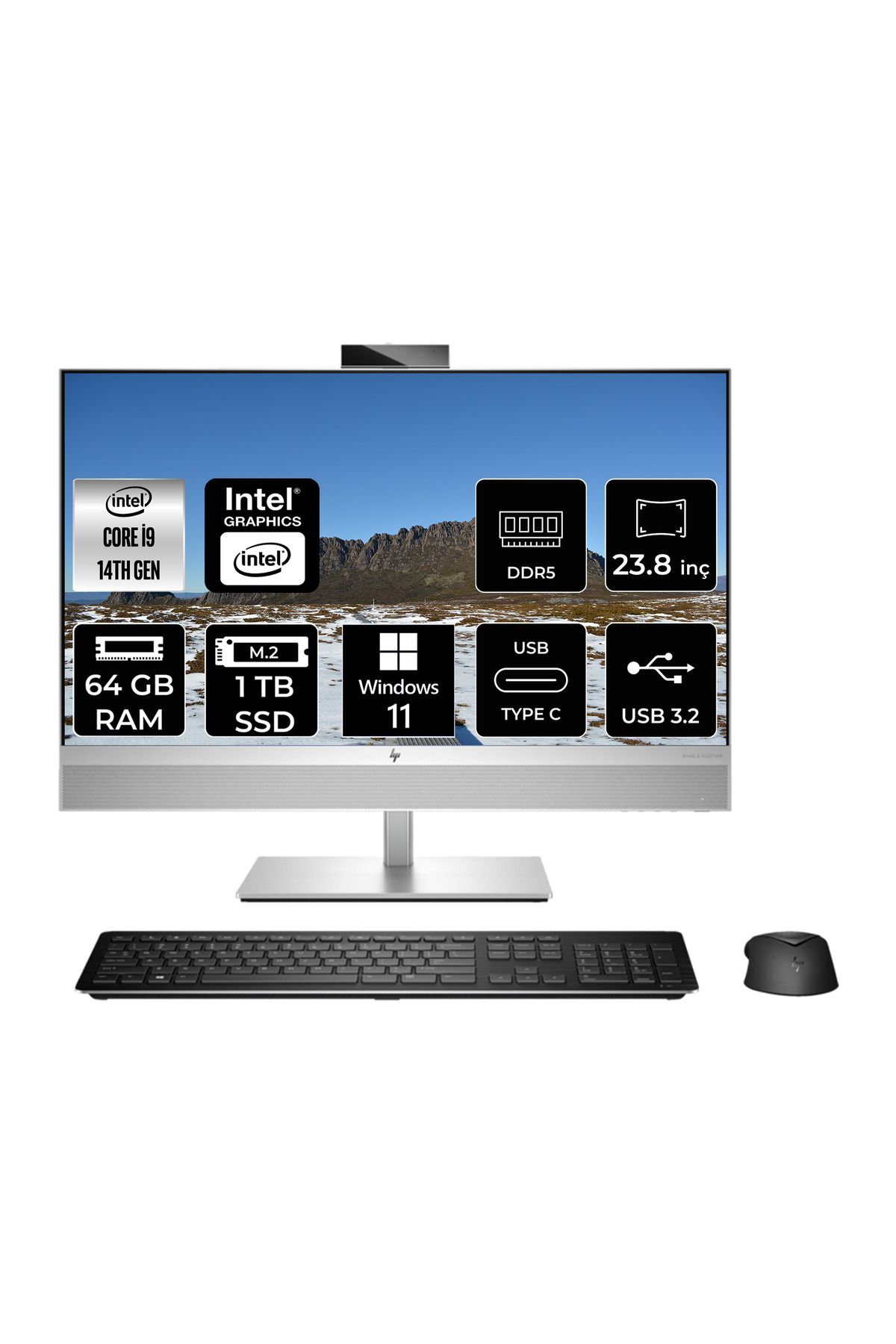 HP EliteOne 840 G9 i9 14900 64GB 1TB SSD 23.8" FHD W11P Touch All In One Bilgisayar & Per4 Bellek