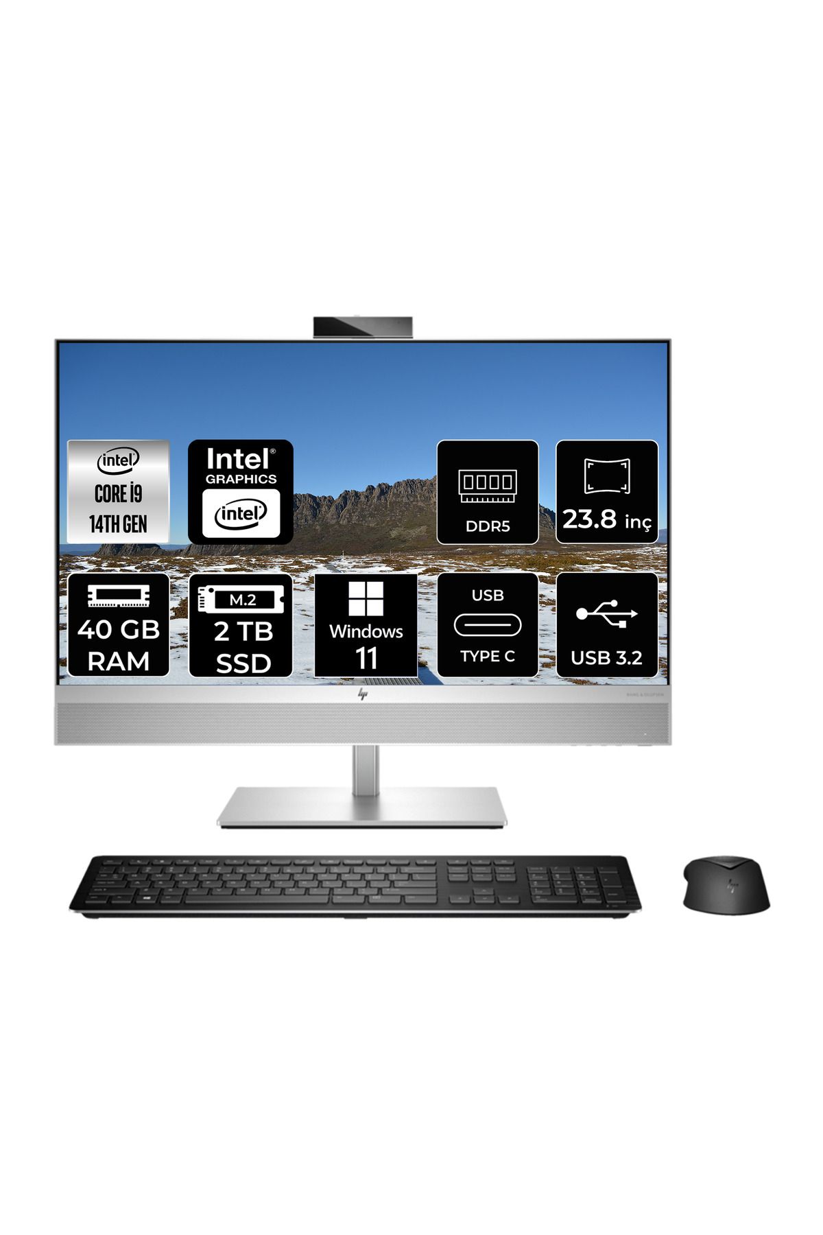 HP EliteOne 840 G9 i9 14900 40GB 2TB SSD 23.8" FHD W11P Touch All In One Bilgisayar & Per4 Bellek