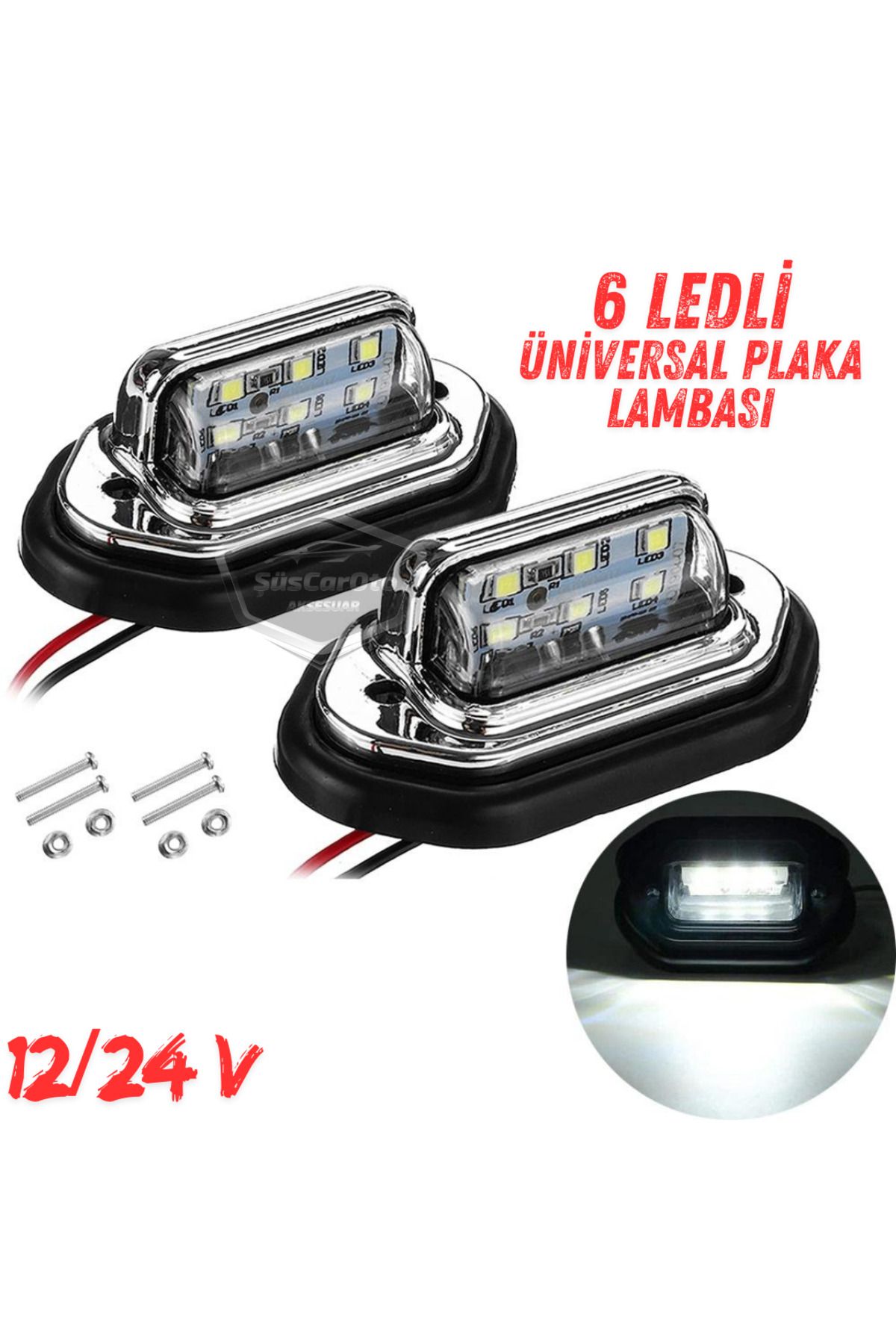 caralp Üniversal Plaka Lambası 6 Led Güçlü Işık Su Geçirmez Krom Araç Plaka Işığı Ultra Parlak Oto Aydınlat