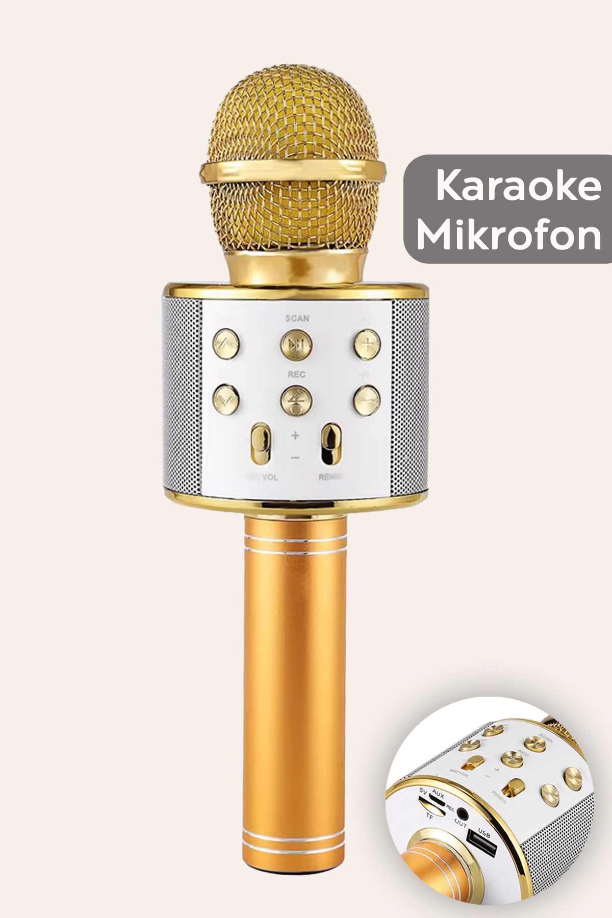 Meleni Baby El Tipi Çocuk Karaoke Mikrofonu - Dahili Hoparlörlü Mikrofon Bluetooth AUX TF Kart Destekli Sarı