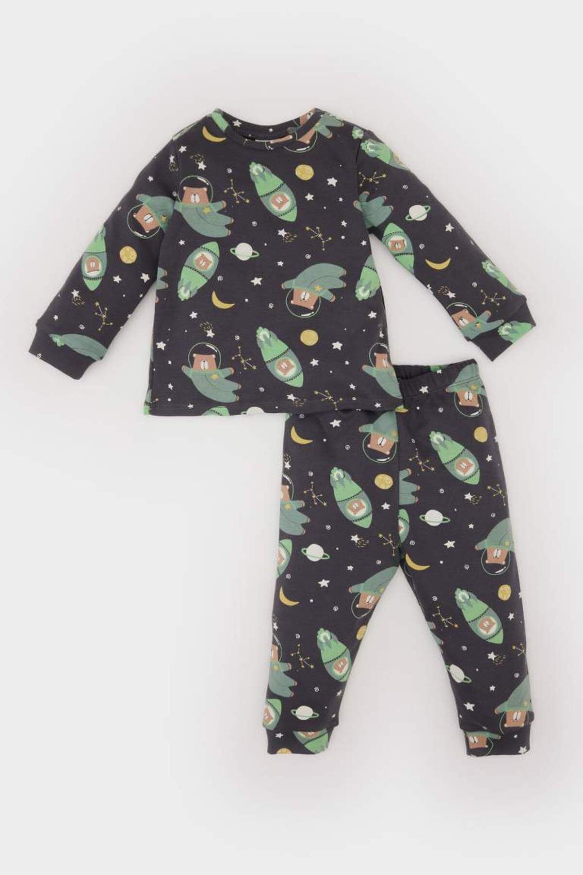 DeFacto Erkek Bebek Pijama Takımı Uzay Baskılı Uzun Kollu Üst Beli Lastikli Uzun Alt