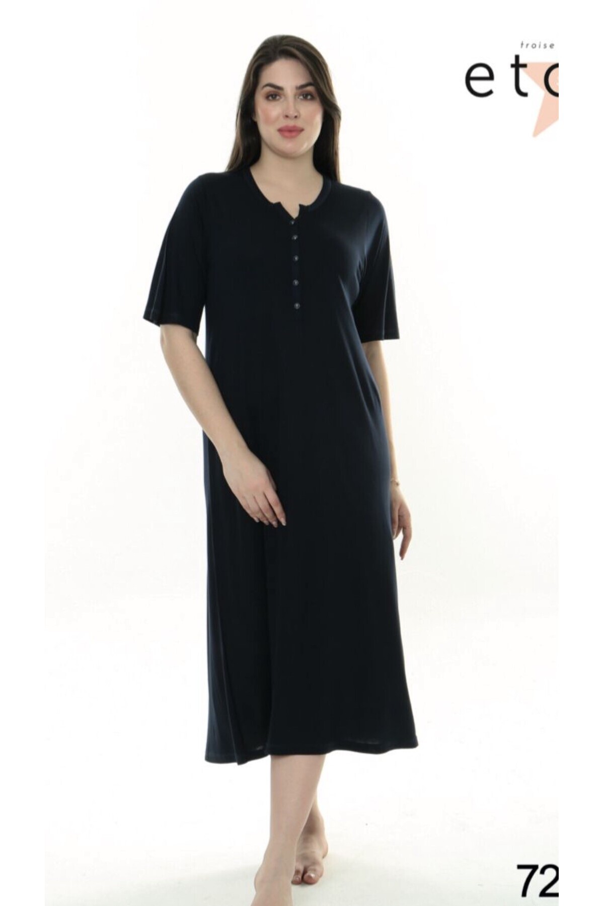 Etoile ETOİLE BAMBU KISA KOLLU YAKASI DÜĞMELİ KADIN ELBİSE GECELİK