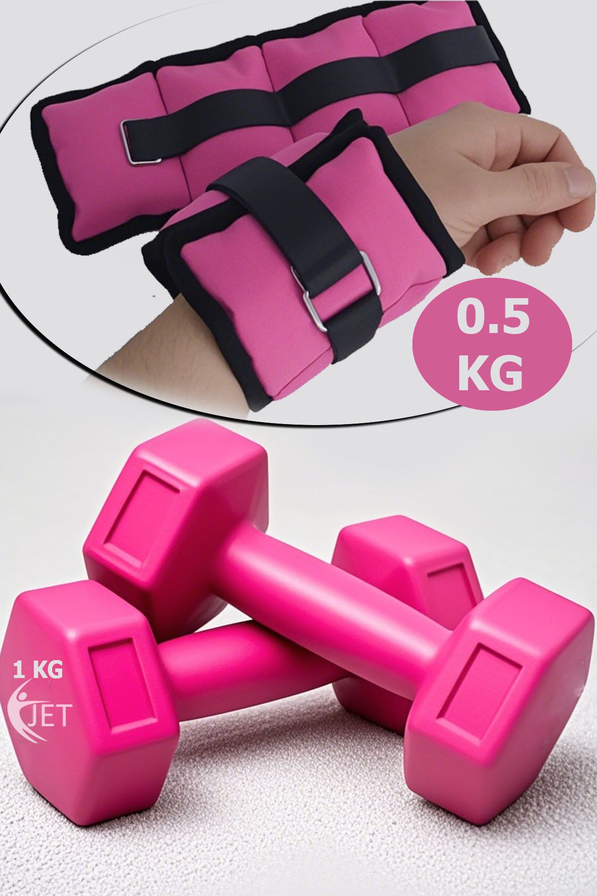 Jet 0.5 Kg El & Ayak Ağırlığı Ve 1 Kg Dambıl Seti El Ayak Bilek Ağırlık Kum Torbası Setleri Pembe