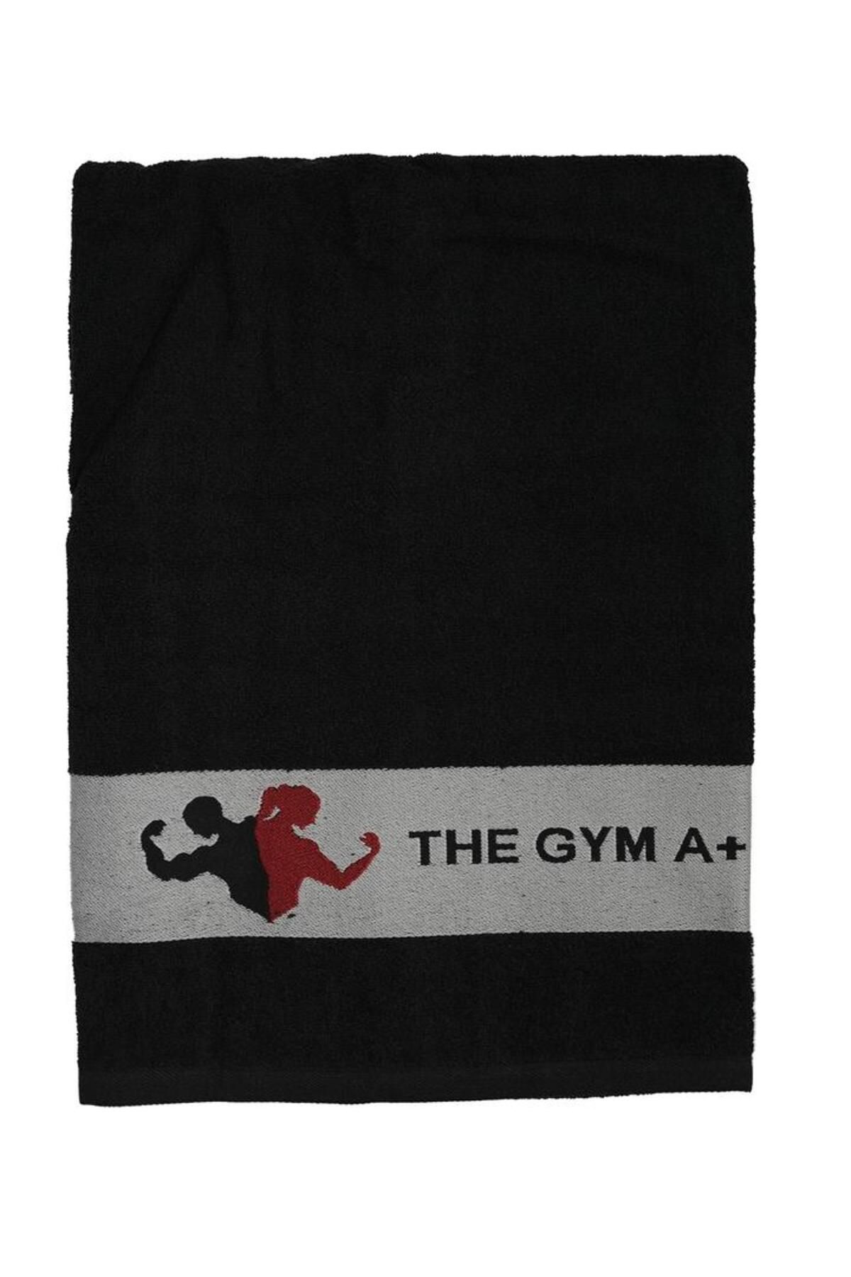 THE GYM Spor Fitness ve Plaj Vücut Havlusu 70x140 %100 Pamuklu Standart Desen Siyah