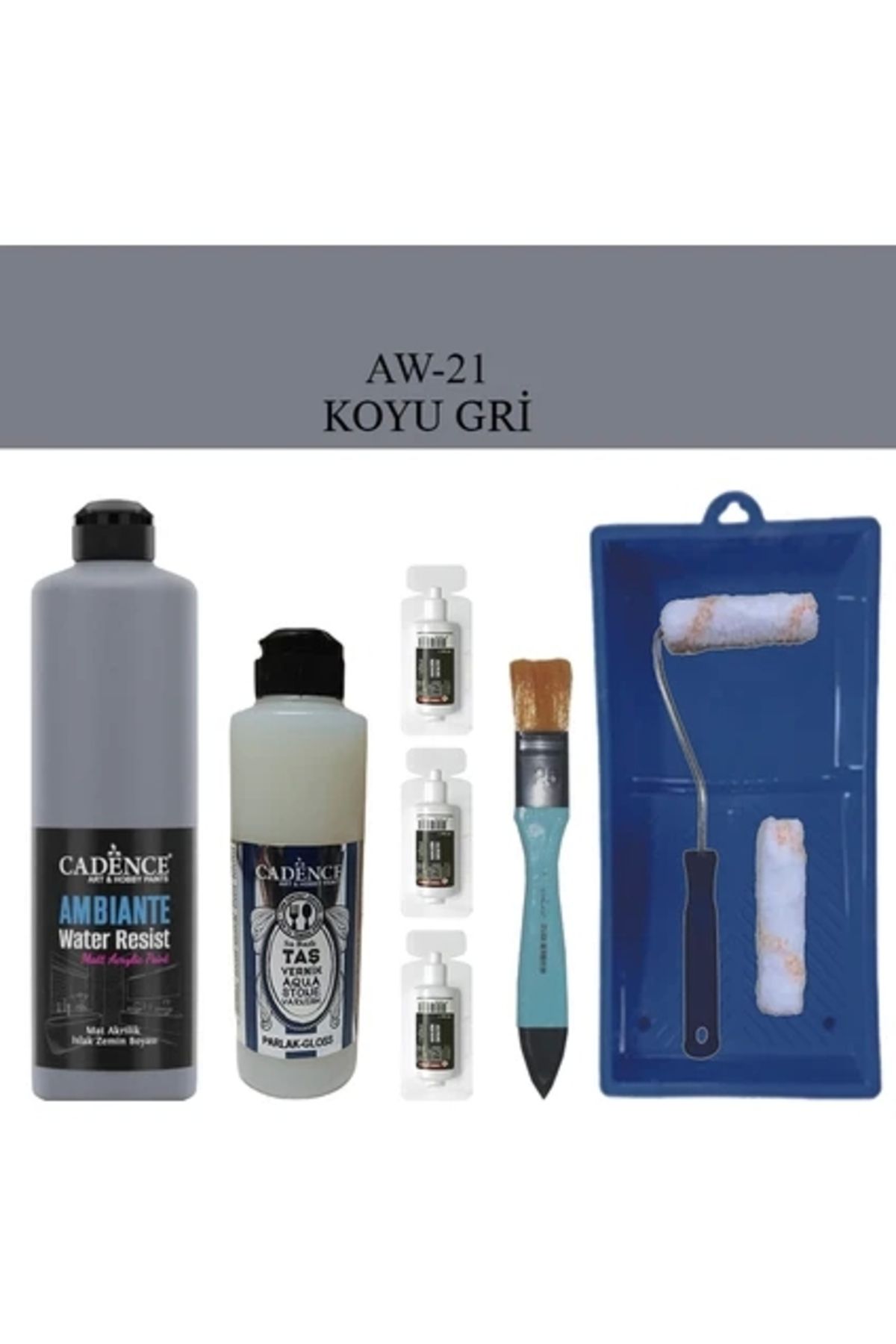 Cadence Boya Fayans Tezgah B-ambiente Islak Zemin Aw-21 Koyu Gri 500ml Katalizör 30gr Taş Vernik 250