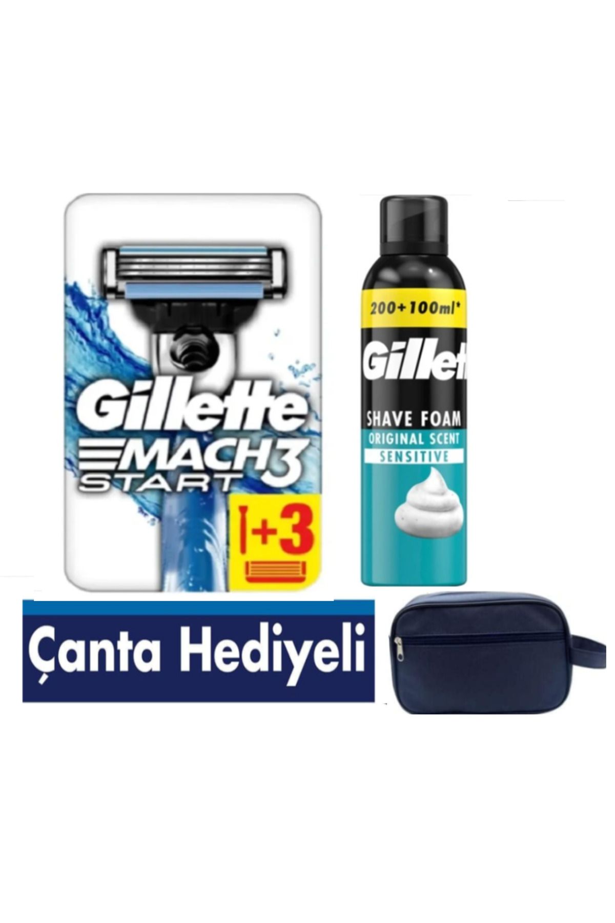 Gillette Mach3 Start Makine Ve 3 Lü Yedek Tıraş Bıçağı + 250 Ml Köpük +çanta