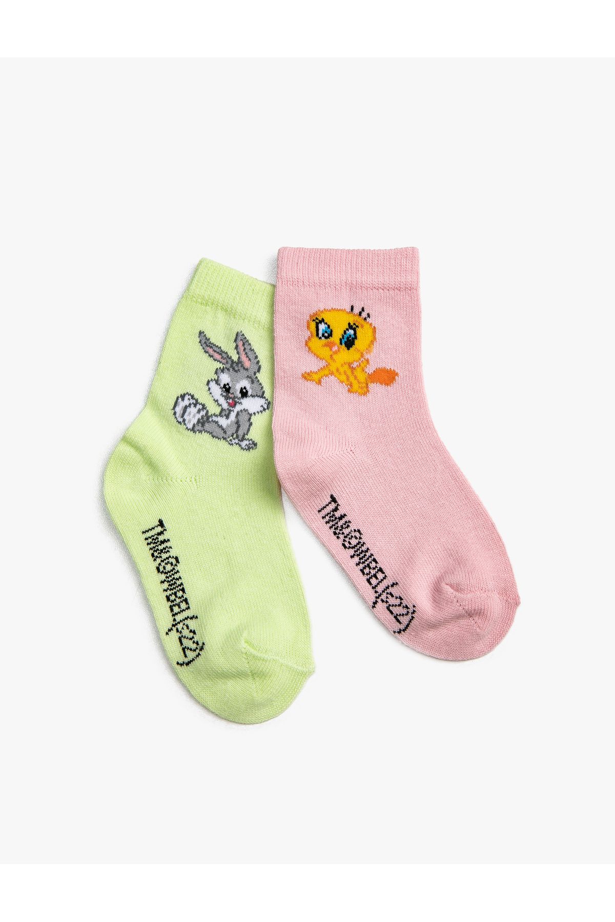 جوراب آبی زنانه 2 بسته Bugs Bunny و Tweety چاپی دارای مجوز Koton