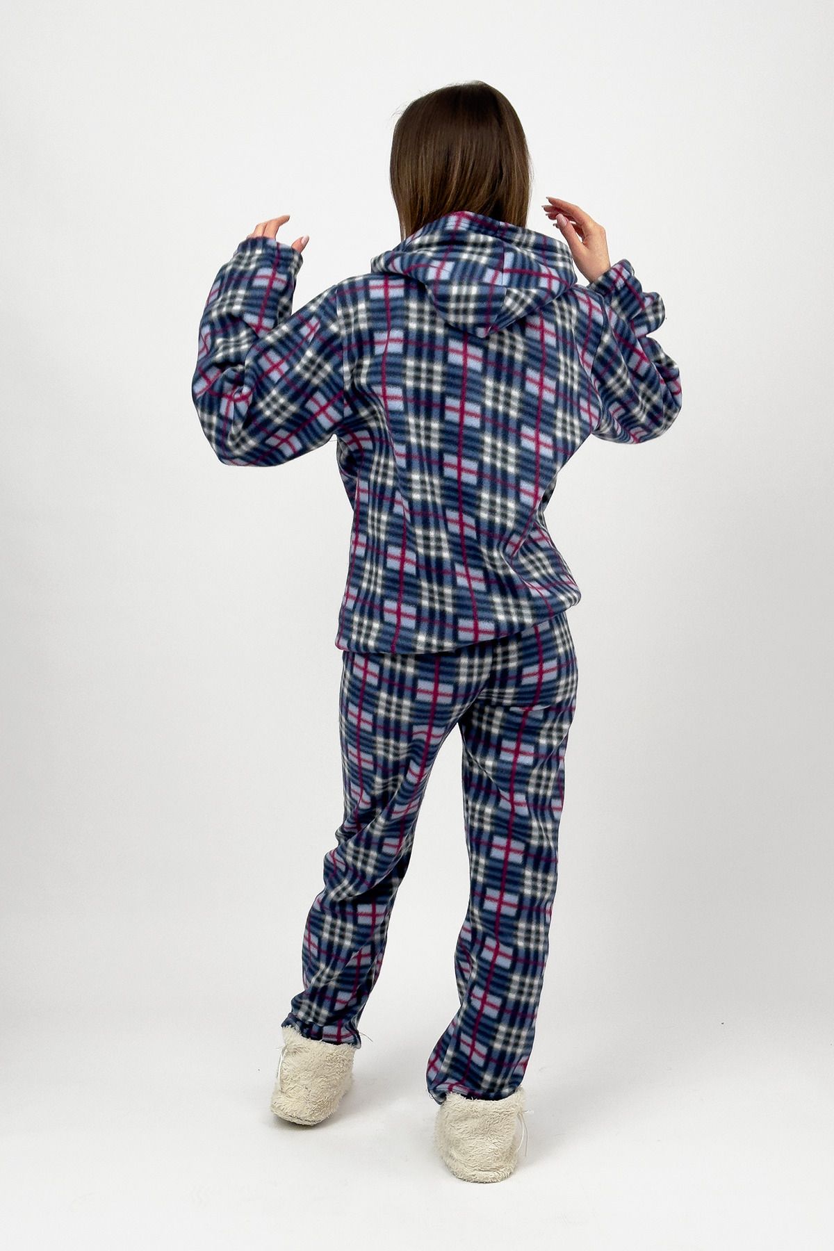 Betimoda-Winter Blue Square Pajamas Set - Waist Hood and Elastic 5