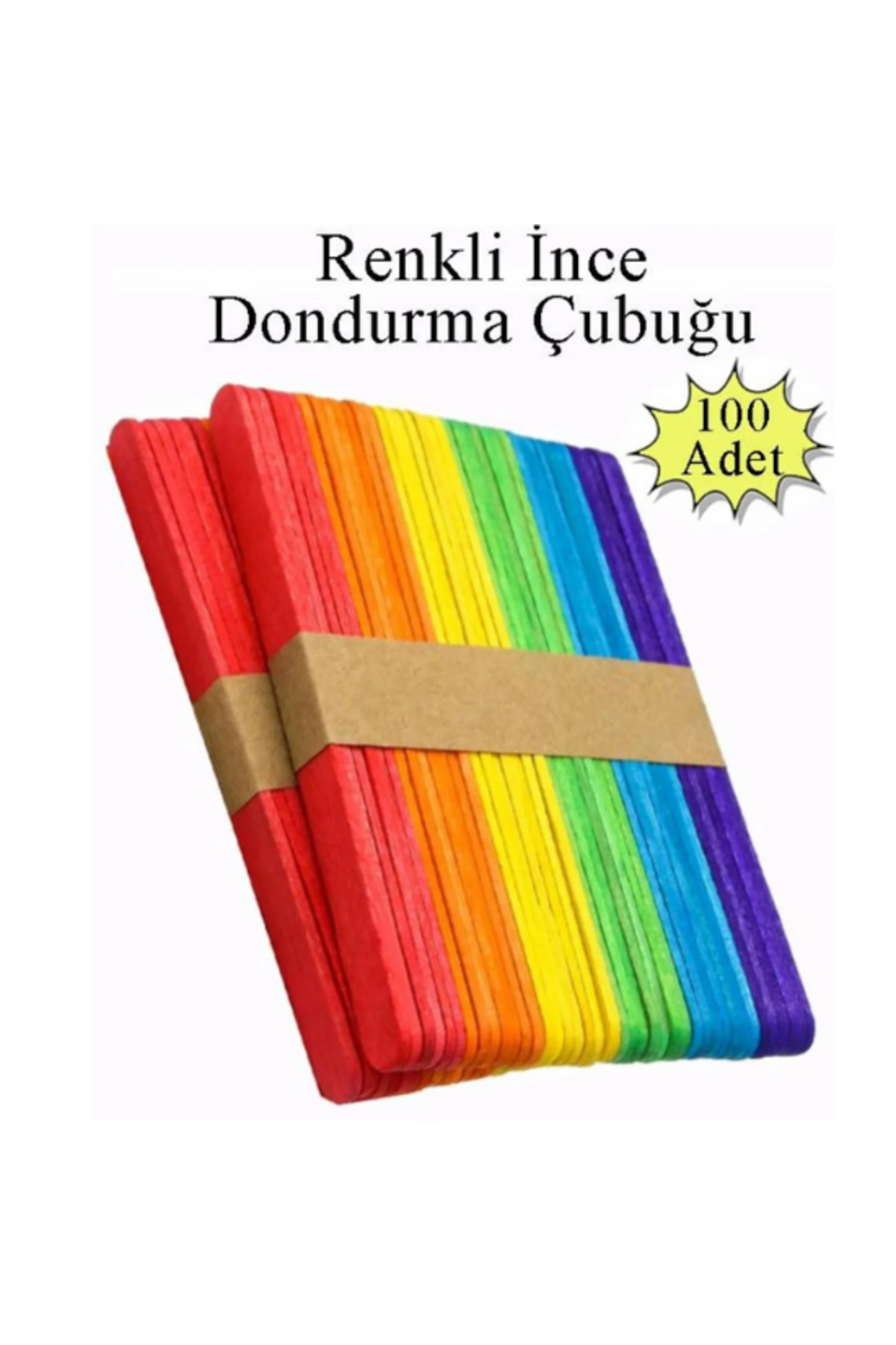 Glanart Renkli Dar Dil Çubuğu 100 Adet ince abeslang en 1cm ,boy 11.4 cm