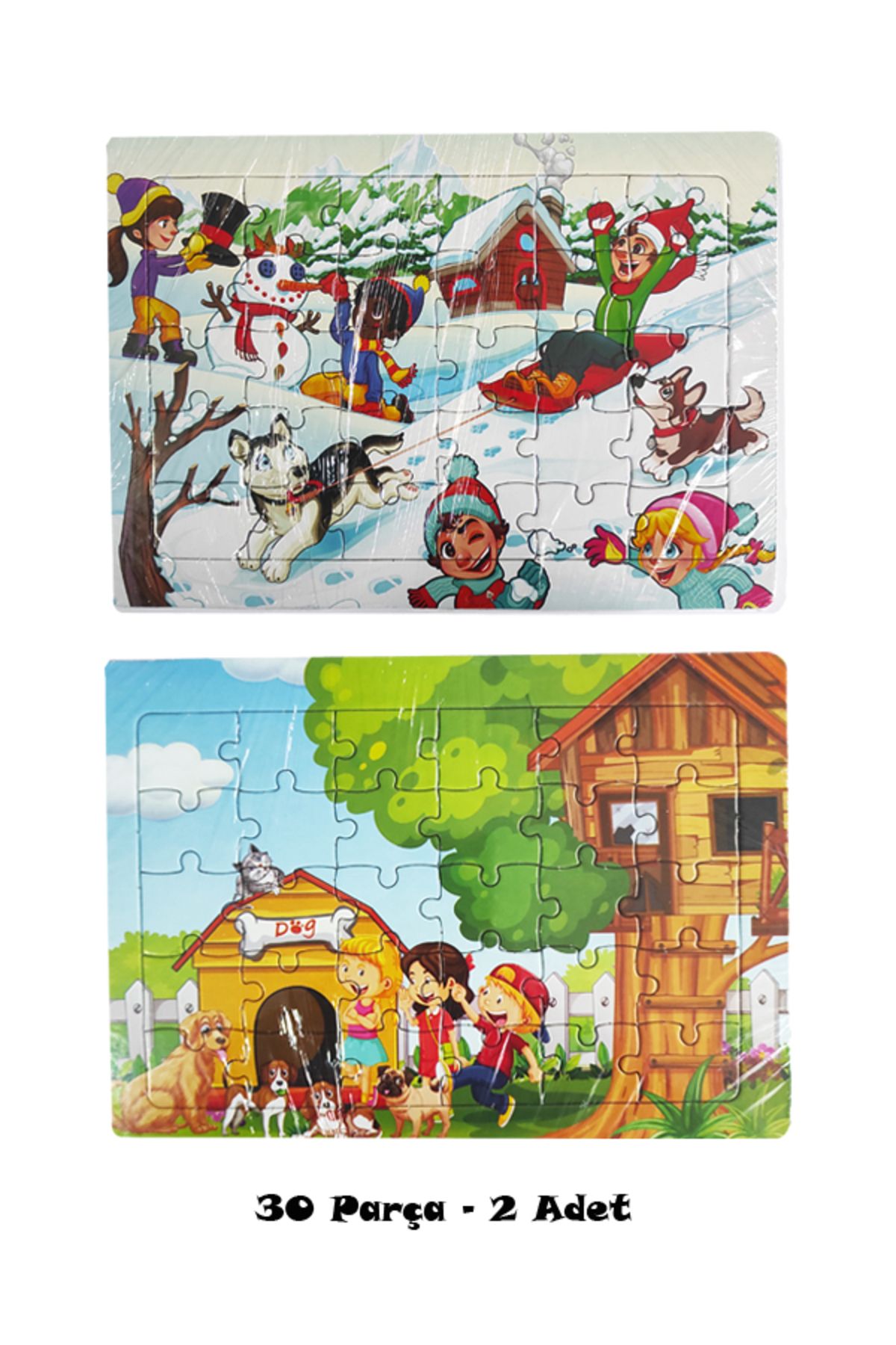 dudu kids 2 Adet 30 Parça Karton Yapboz Puzzle 4-5 Yaş - Kar Tatili ve Köpek Kulübesi - 27x19 Cm -3