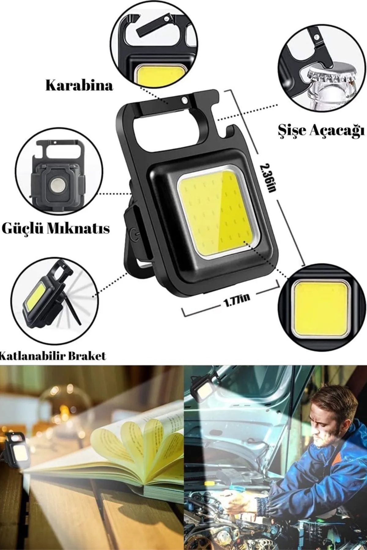 Zoli Led Mini El Feneri Şarj Edilebilir 3 Fonksiyonlu Anahtarlık, Mıknatıslı,Ultra Parlak 800 Lumen