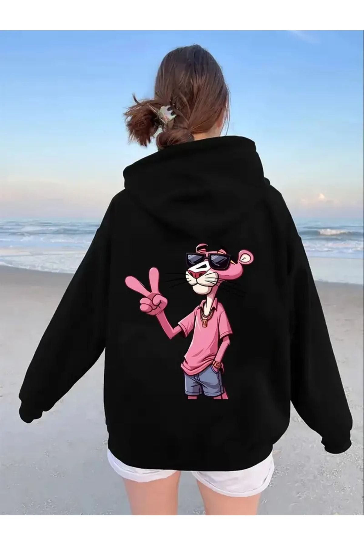 LAND MODA Unisex Siyah Kapüşonlu  Baskılı Sweatshirt