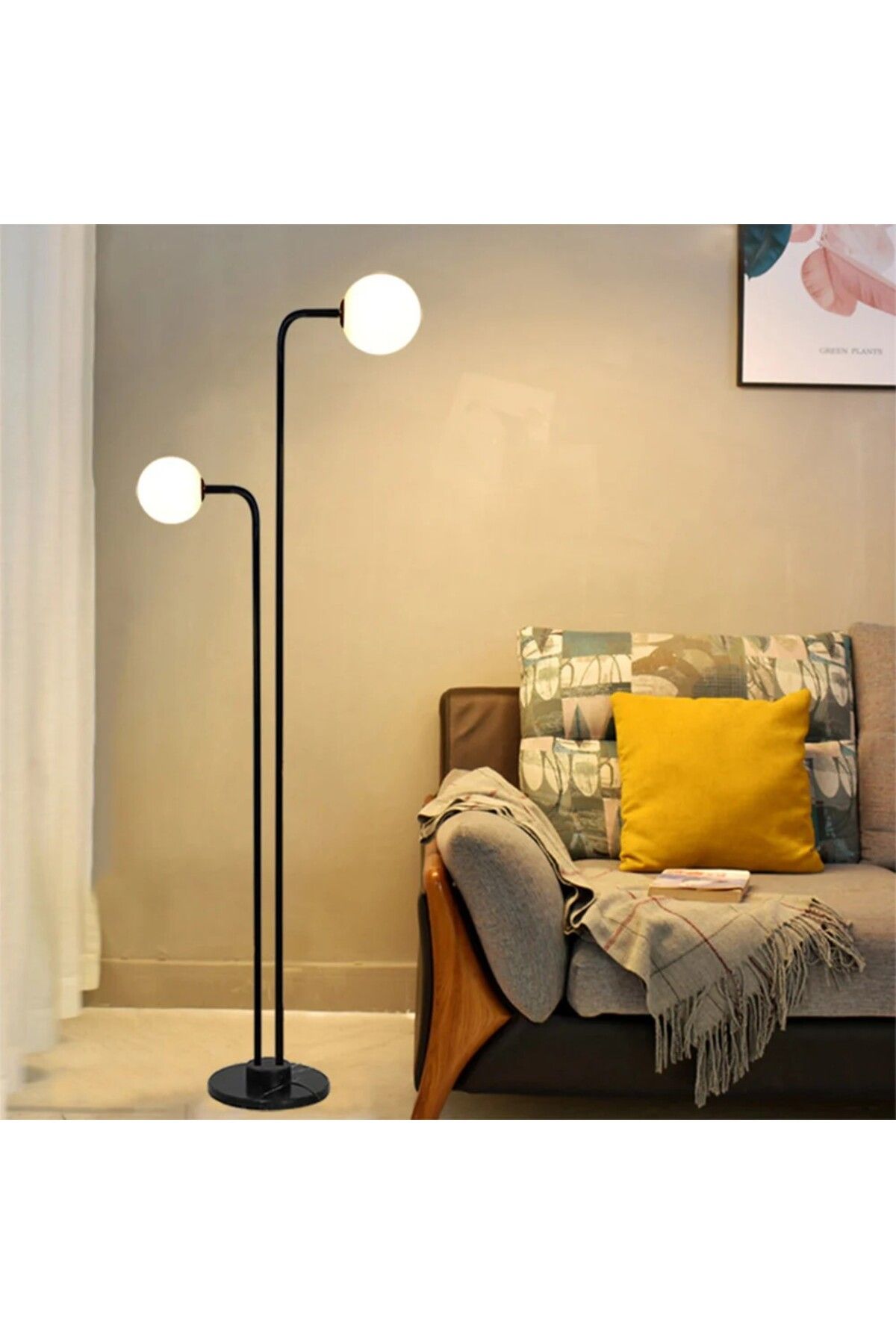 Lamp Han Siyah 2 Cam Ampul Modern Minimalist Lambader