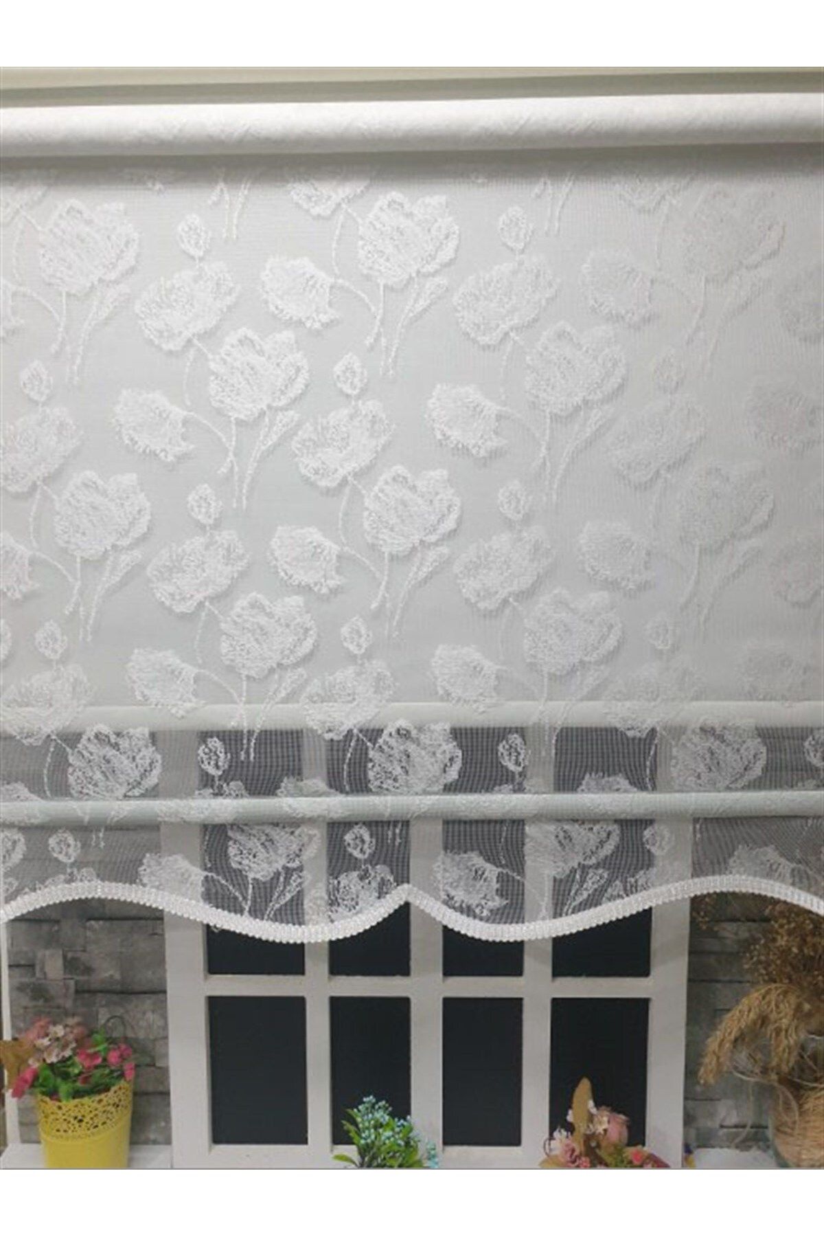 StorBurada-Double Mechanism Off-White Tulle Curtain and Ecru Roller Blinds Stb1093 2