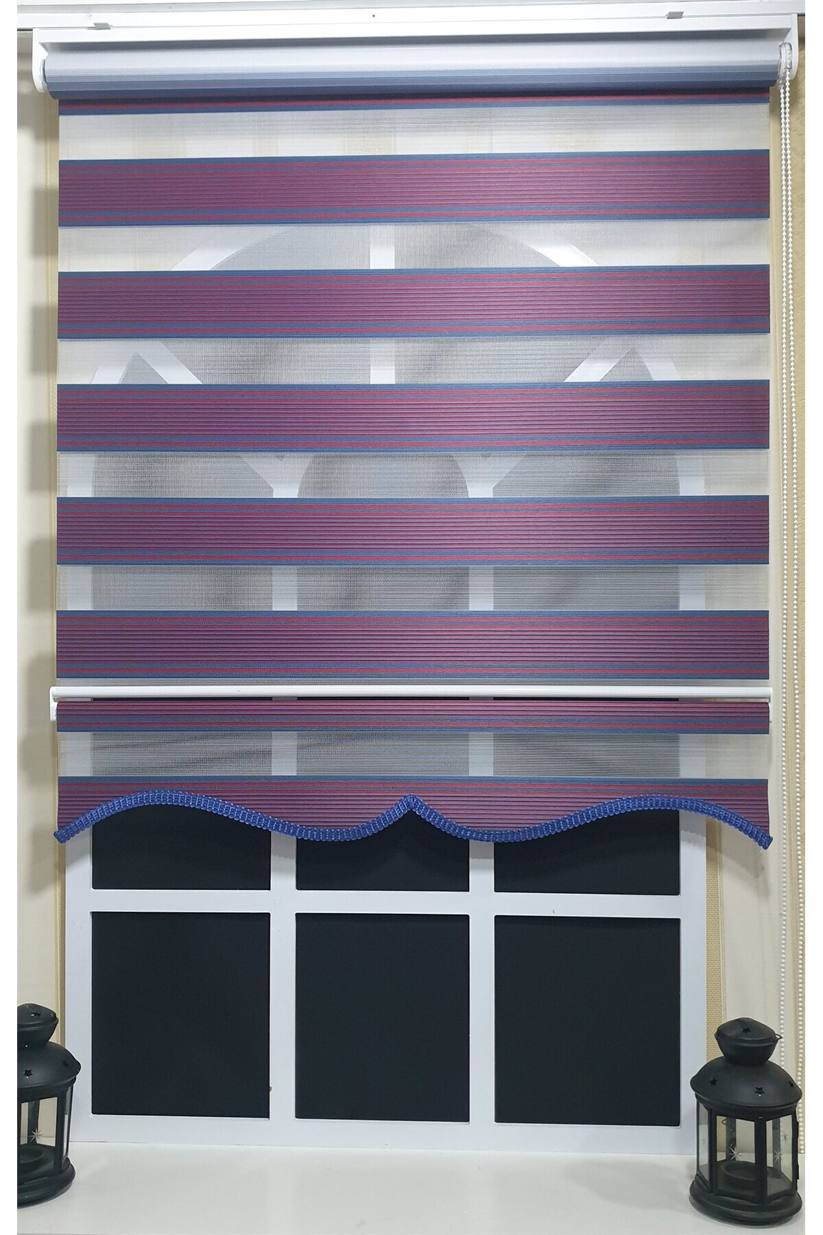 StorBurada-Pleated Zebra Roller Blinds Burgundy Blue Skirt Sectional St 017 3