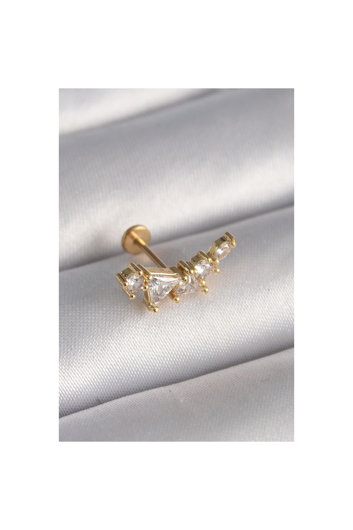 Ayder Timya 316l Çelik Gold Renk Zirkon Taşlı Tragus Piercing - Tj-pr1336